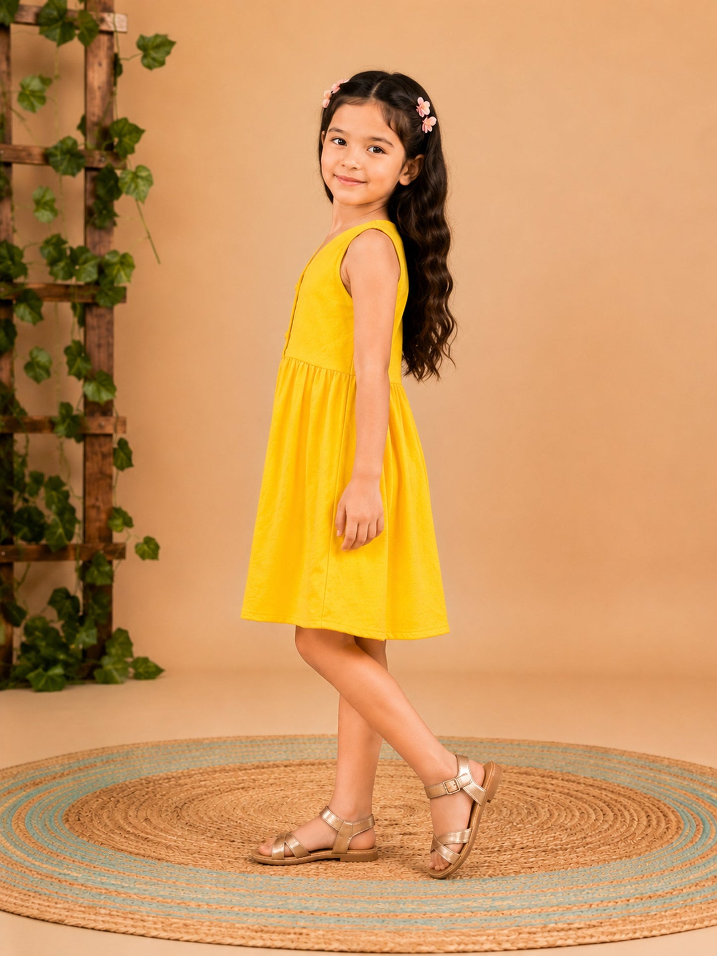 Fit & Flare Above Knee Sleeveless V-Neck Solid Dress-PJ-103