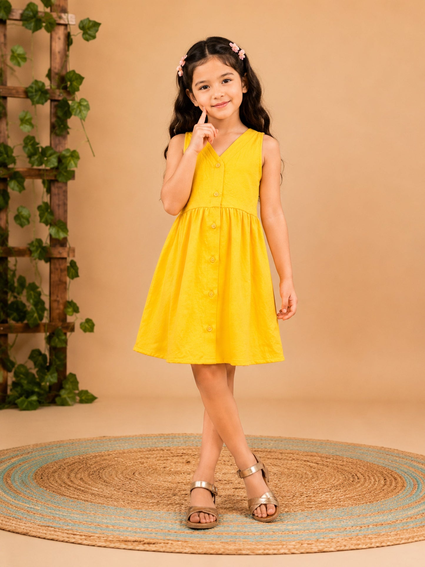 Fit & Flare Above Knee Sleeveless V-Neck Solid Dress-PJ-103