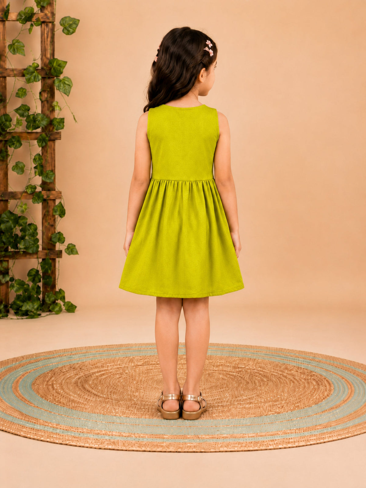 Fit & Flare Above Knee Sleeveless V-Neck Solid Dress-PJ-103