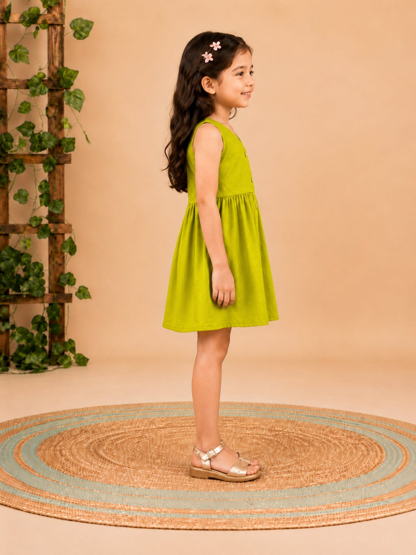 Fit & Flare Above Knee Sleeveless V-Neck Solid Dress-PJ-103