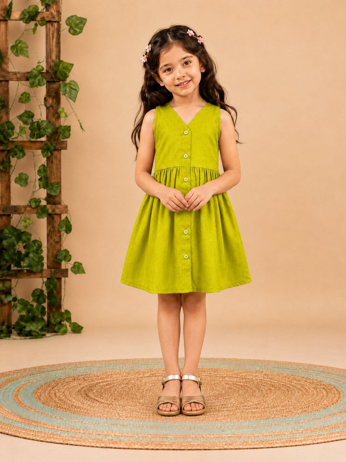 Fit & Flare Above Knee Sleeveless V-Neck Solid Dress-PJ-103