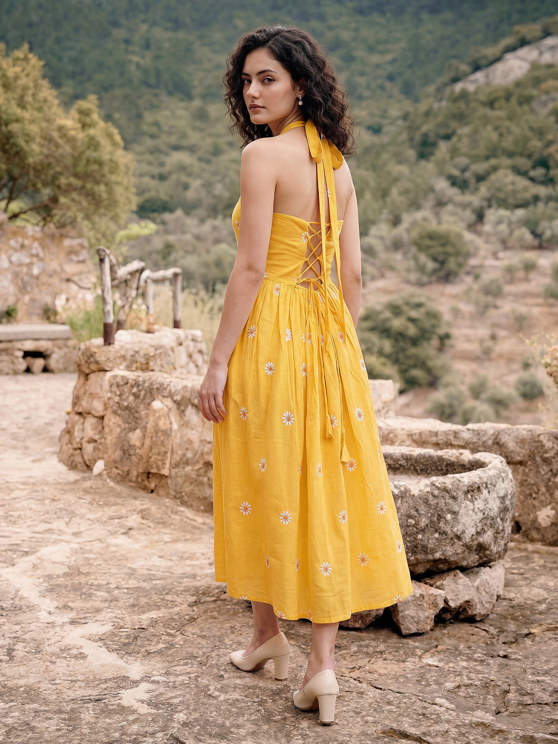 Midi Length Sleeveless Solid Dress