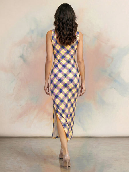 Printed Bodycon Midi Dress with Square Neck & Sleeveless Style