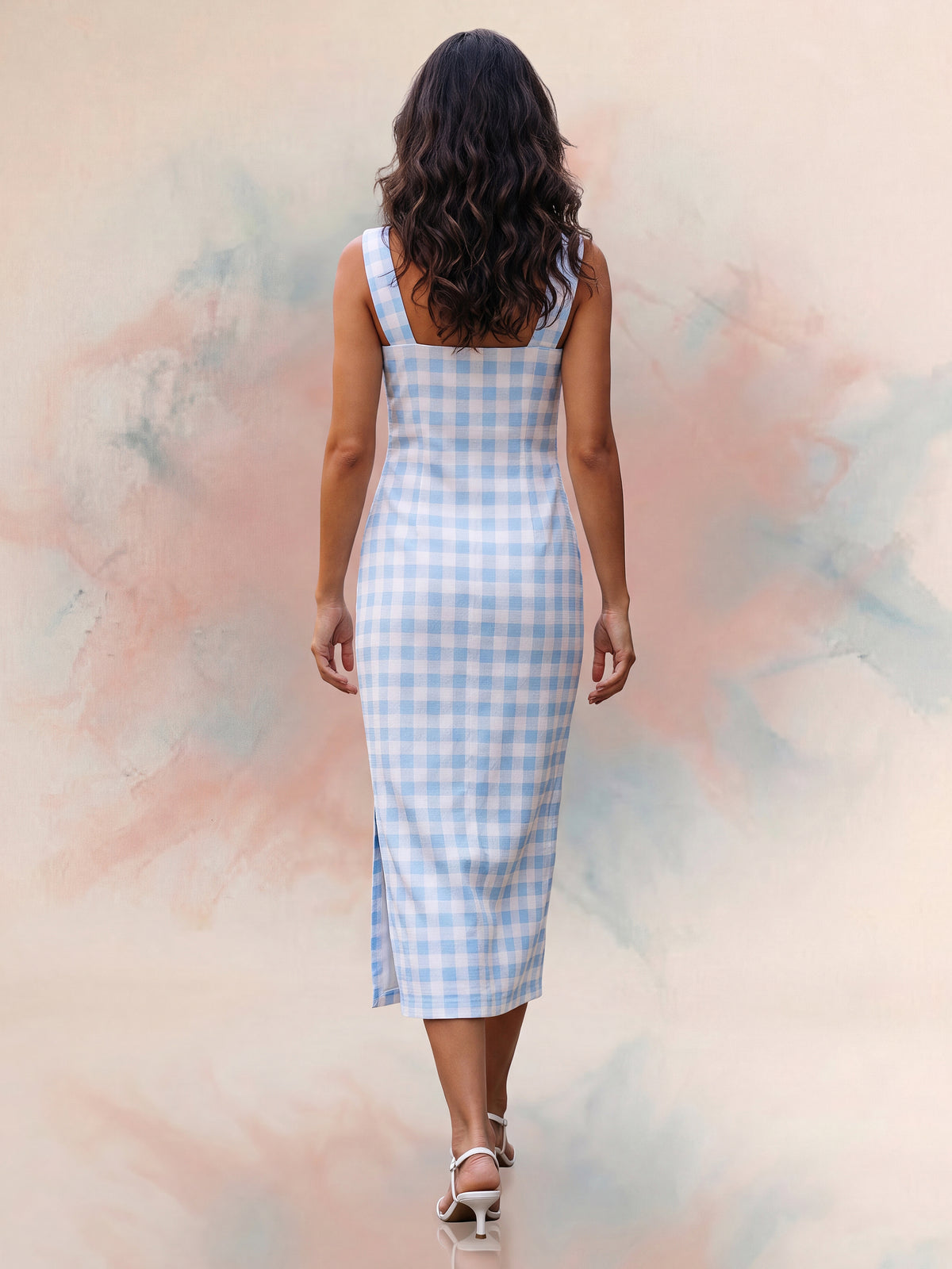Printed Bodycon Midi Dress with Square Neck & Sleeveless Style