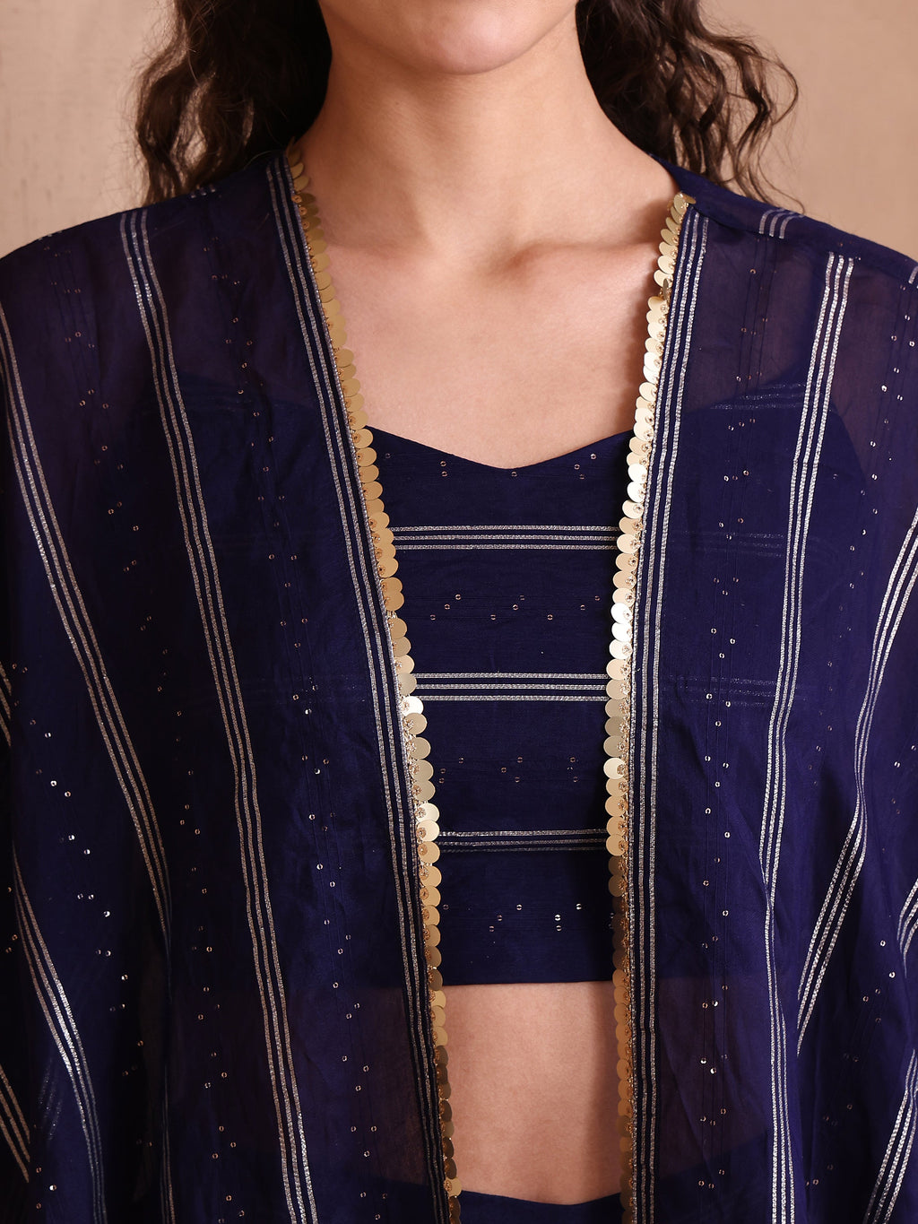 Women's Navy Blue Pure Viscose Sweetheart Ethenic Co-Ords