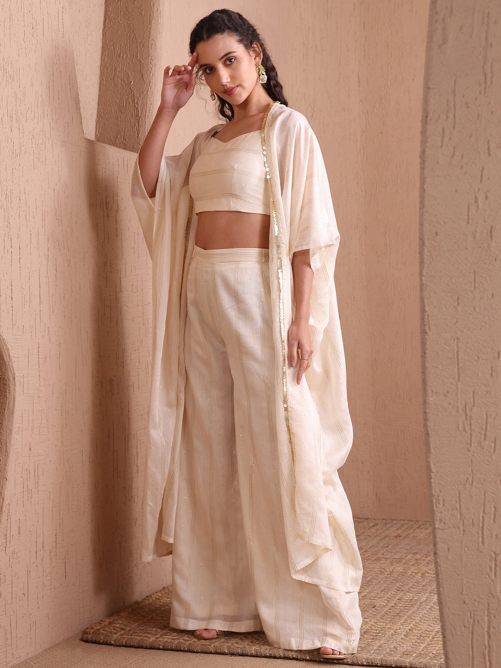 Women's Off White Pure Viscose Sweetheart Ethenic Co-Ords