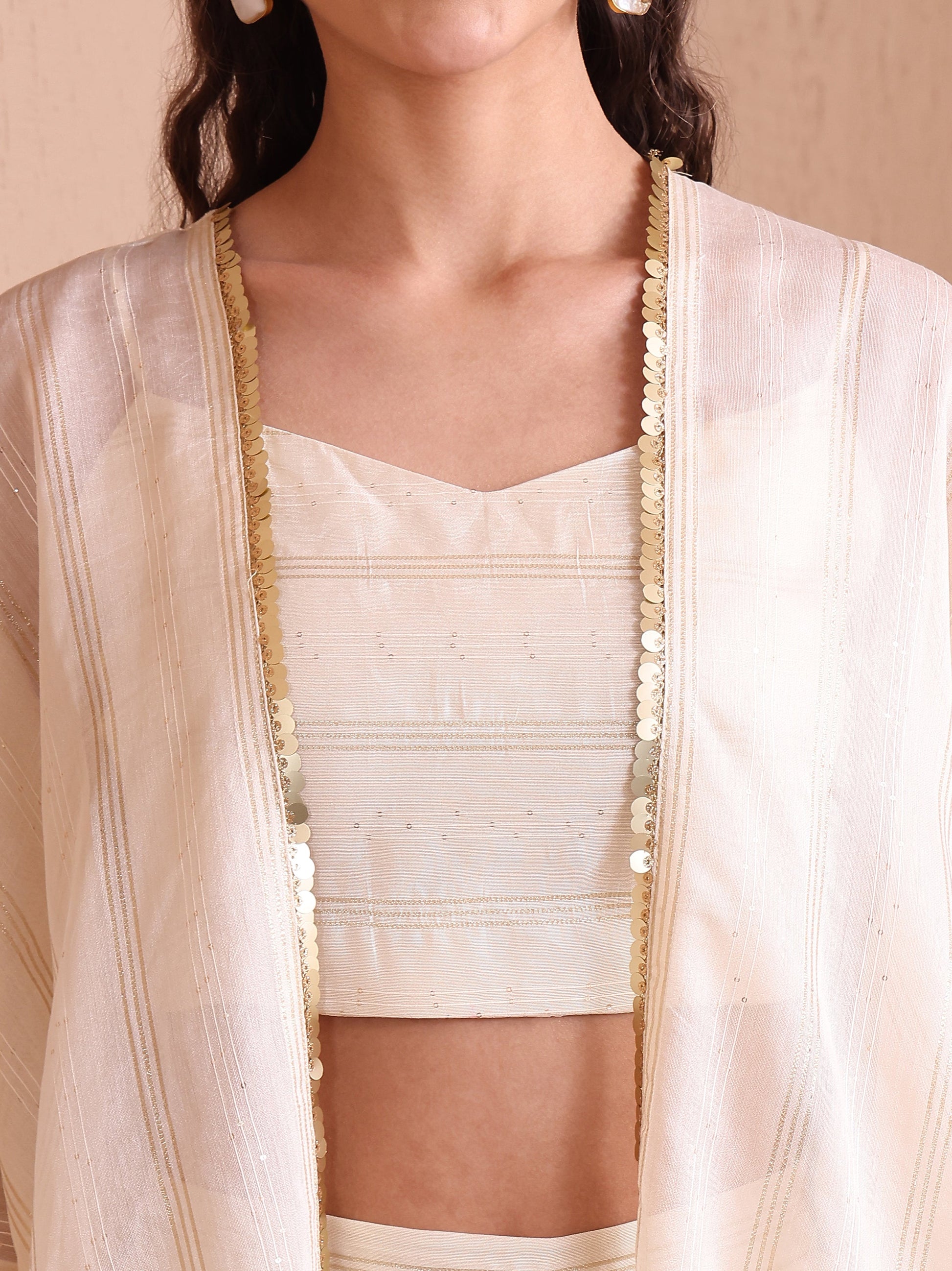 Women's Off White Pure Viscose Sweetheart Ethenic Co-Ords