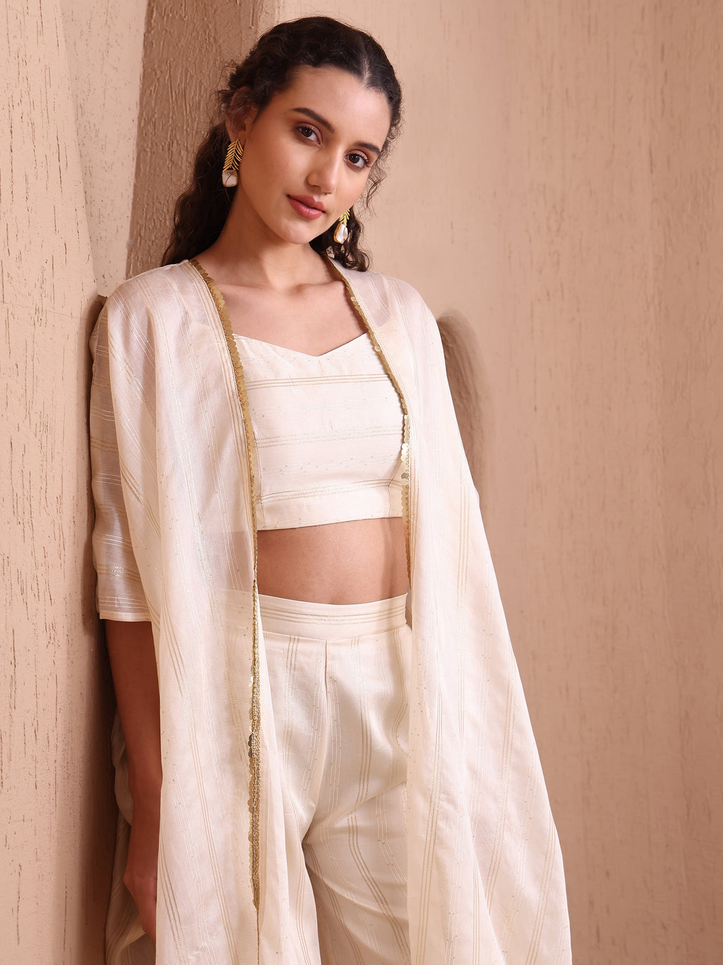 Women's Off White Pure Viscose Sweetheart Ethenic Co-Ords