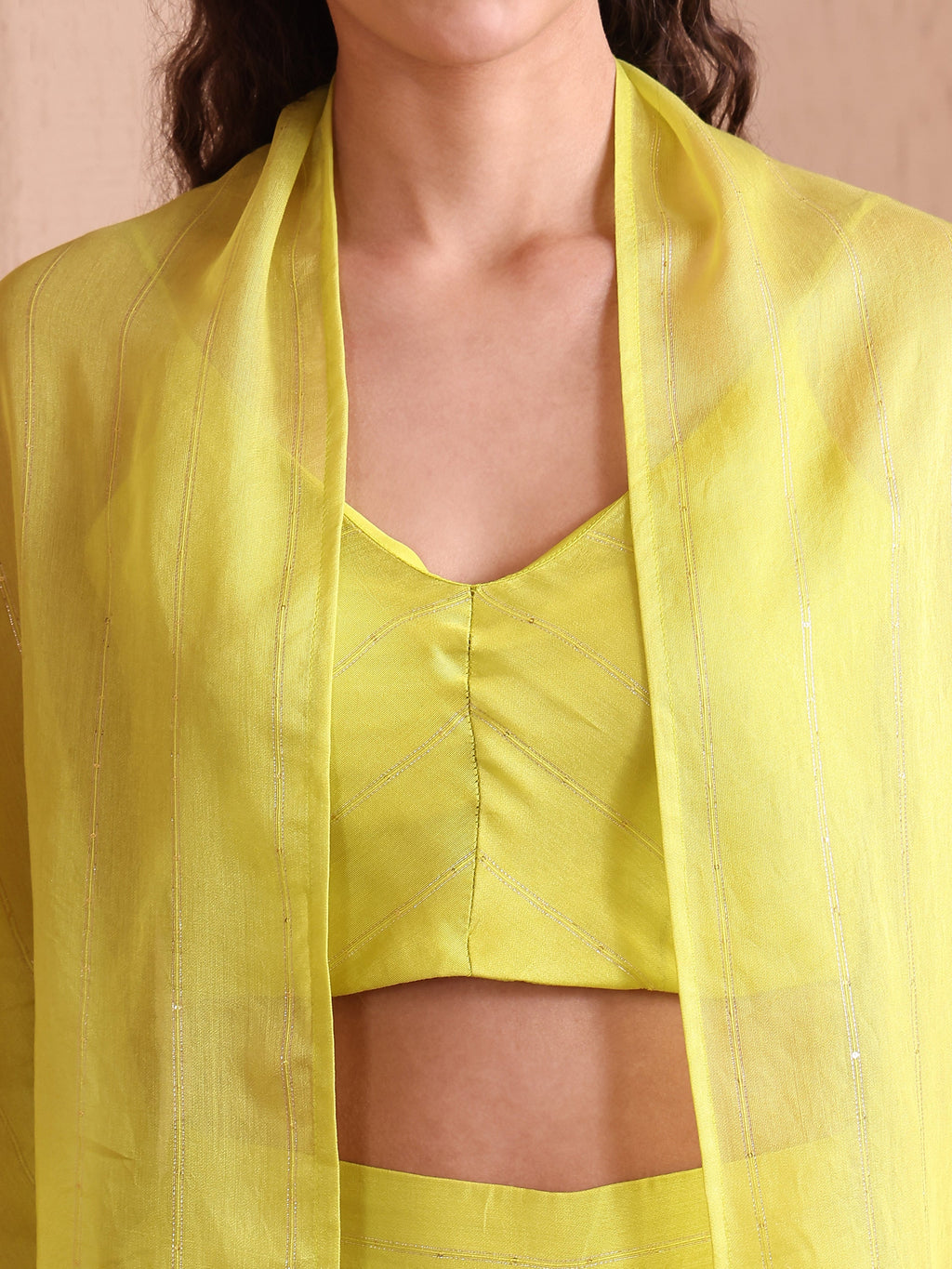 Women's lime Pure Viscose Long Sleeve V-Neck Ethenic Co-Ords