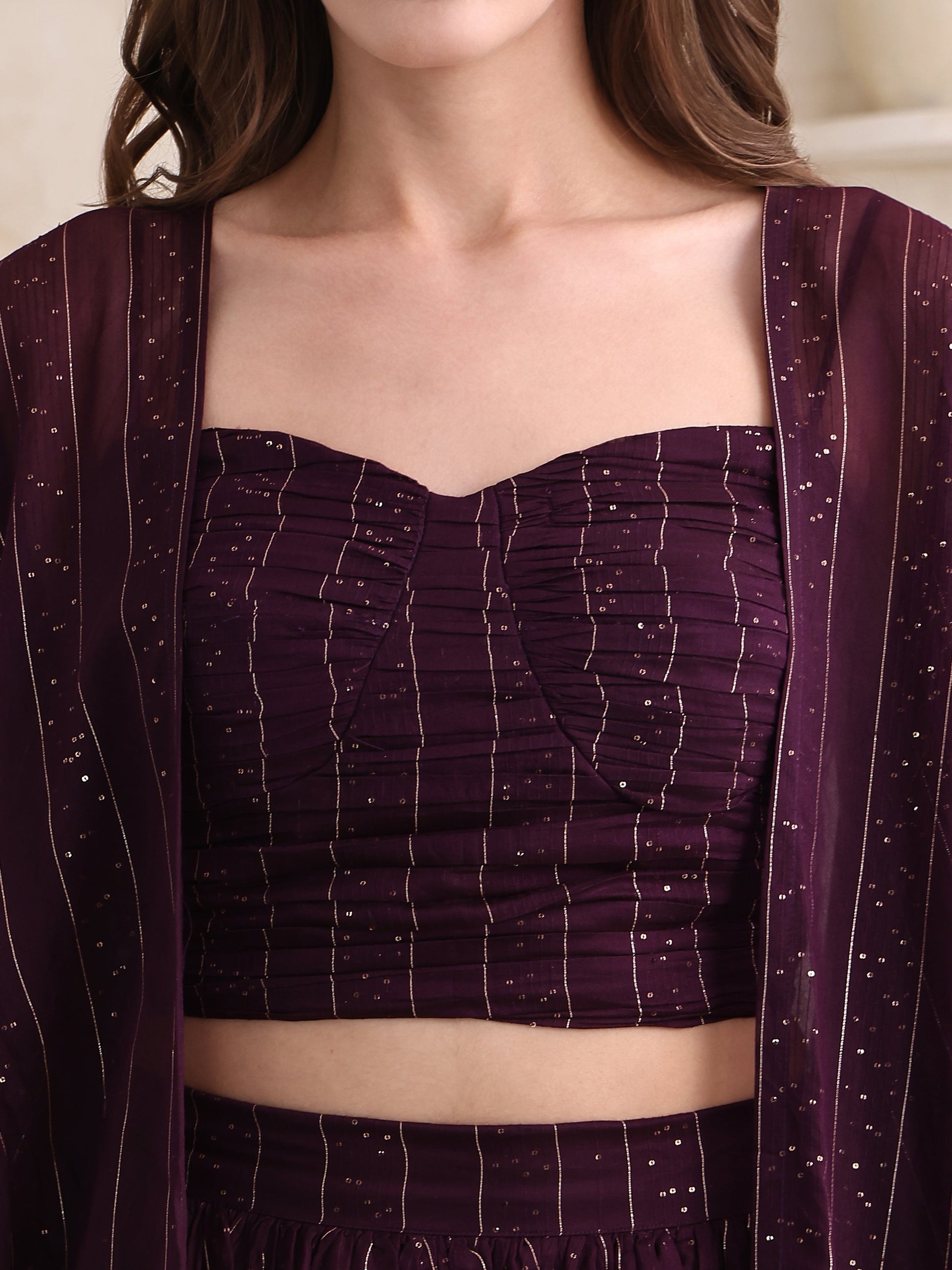 Women's Wine Pure Viscose Long Sleeve Sweetheart Ethenic Co-Ords