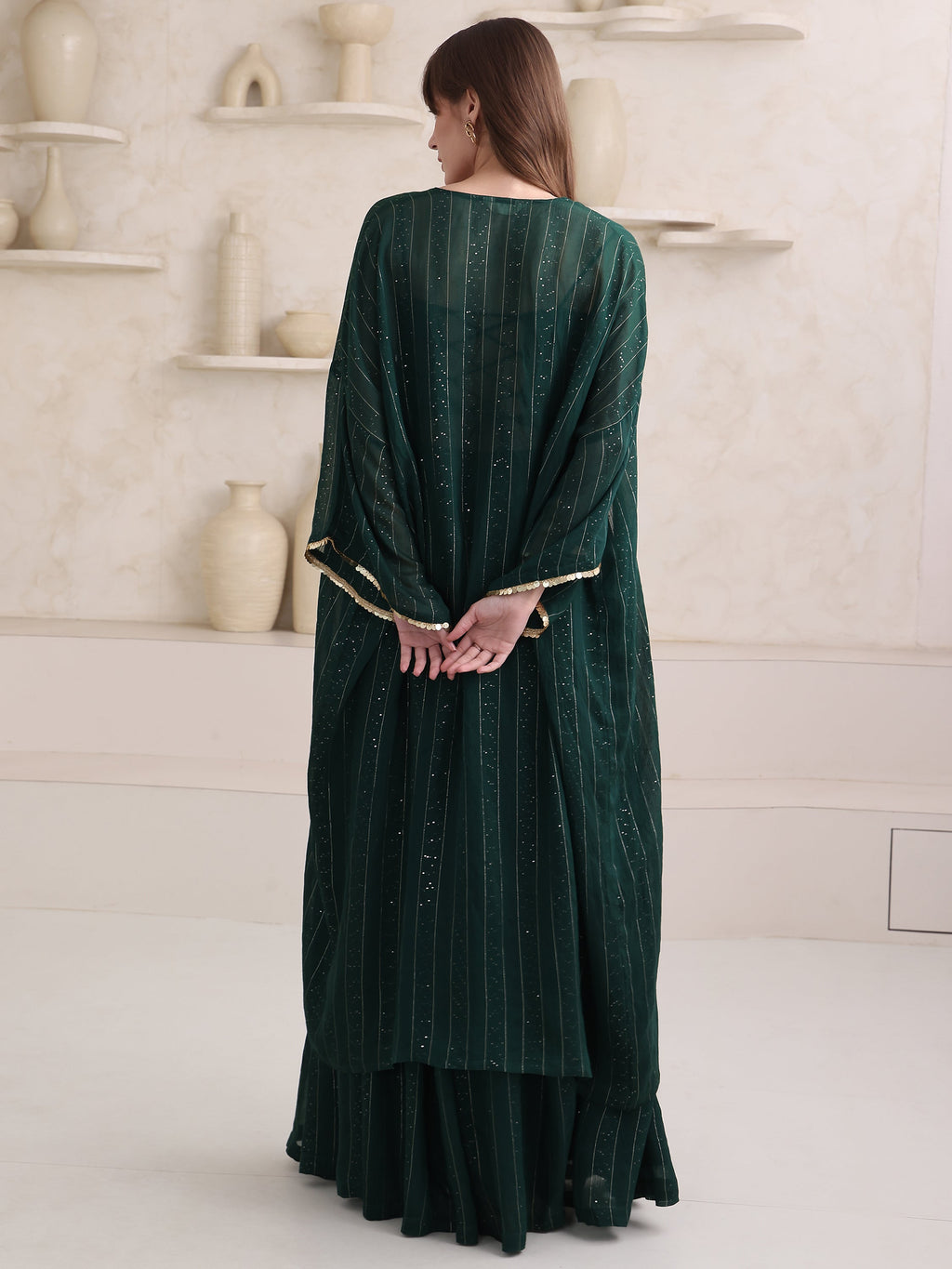 Women's Green Pure Viscose Long Sleeve Ethenic Co-Ords
