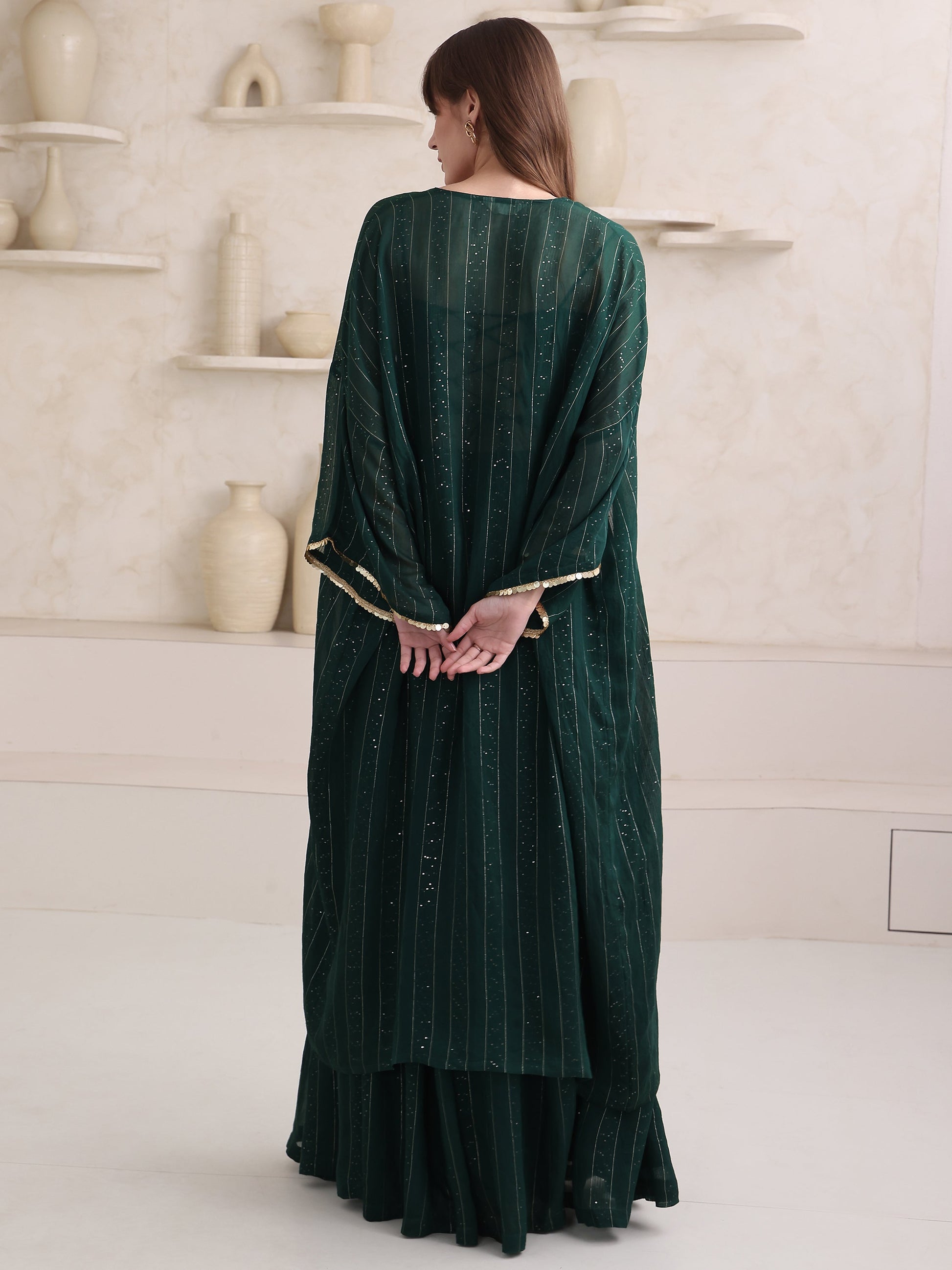 Women's Green Pure Viscose Long Sleeve Ethenic Co-Ords