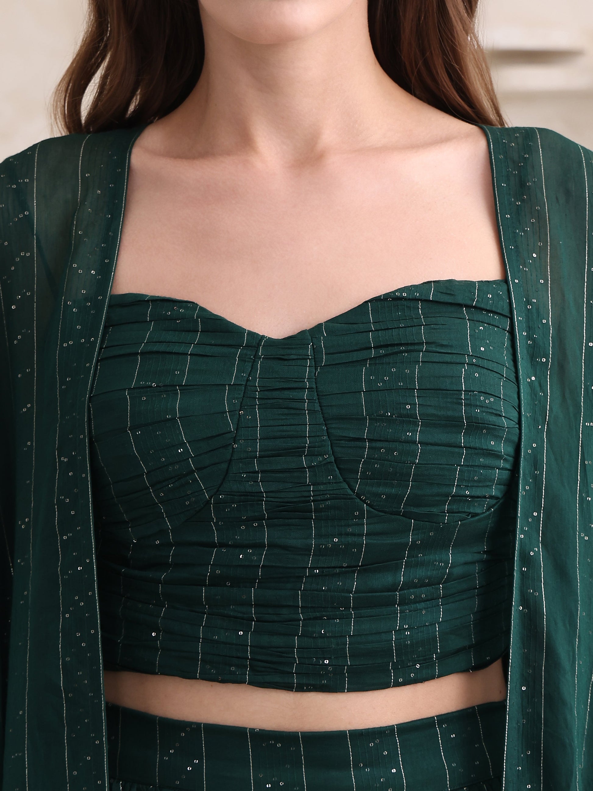 Women's Green Pure Viscose Long Sleeve Ethenic Co-Ords