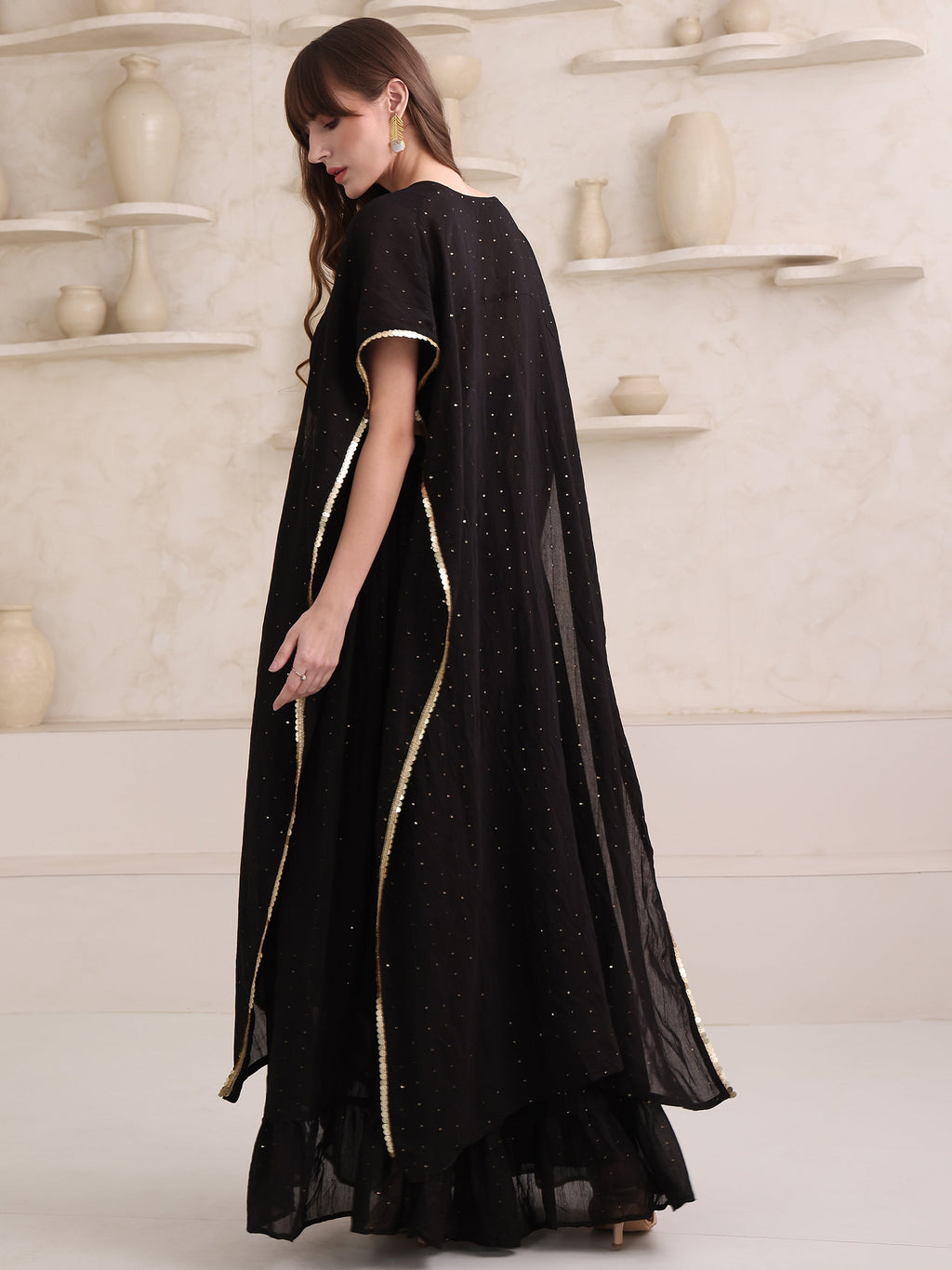 Women's Black Pure Viscose Sleeve Ethenic Co-Ords-