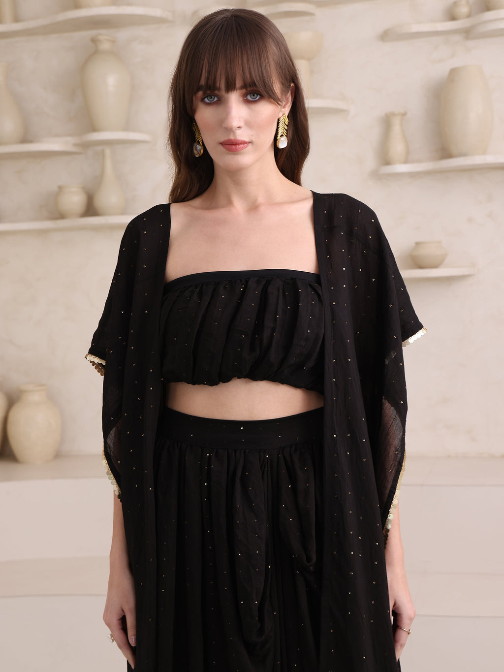 Women's Black Pure Viscose Sleeve Ethenic Co-Ords-