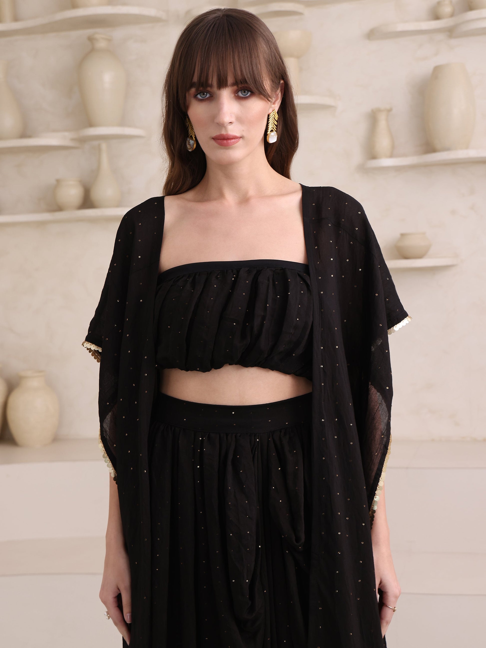 Women's Black Pure Viscose Sleeve Ethenic Co-Ords-