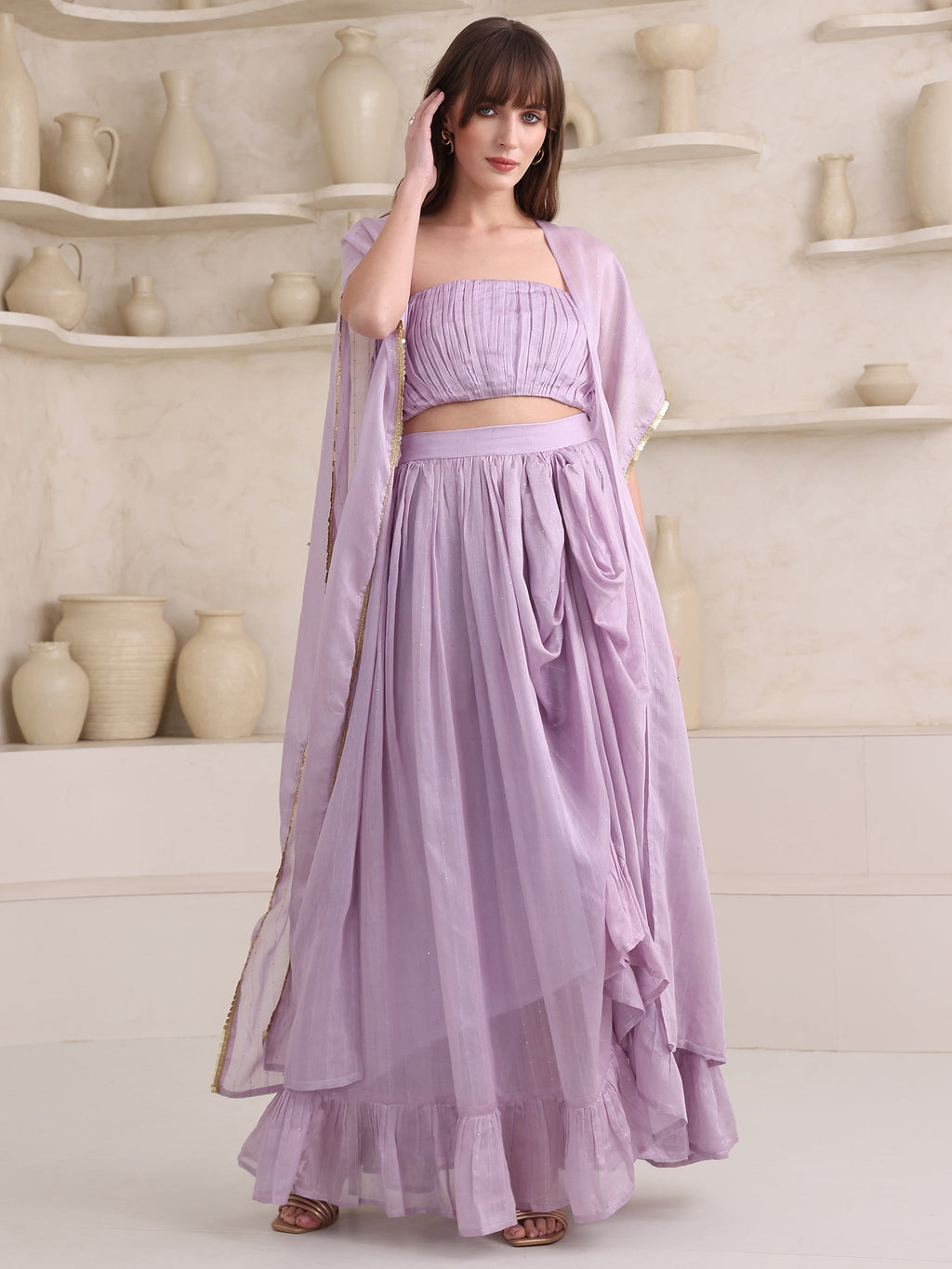 Women's Purple Pure Viscose Sleeve Ethenic Co-Ords