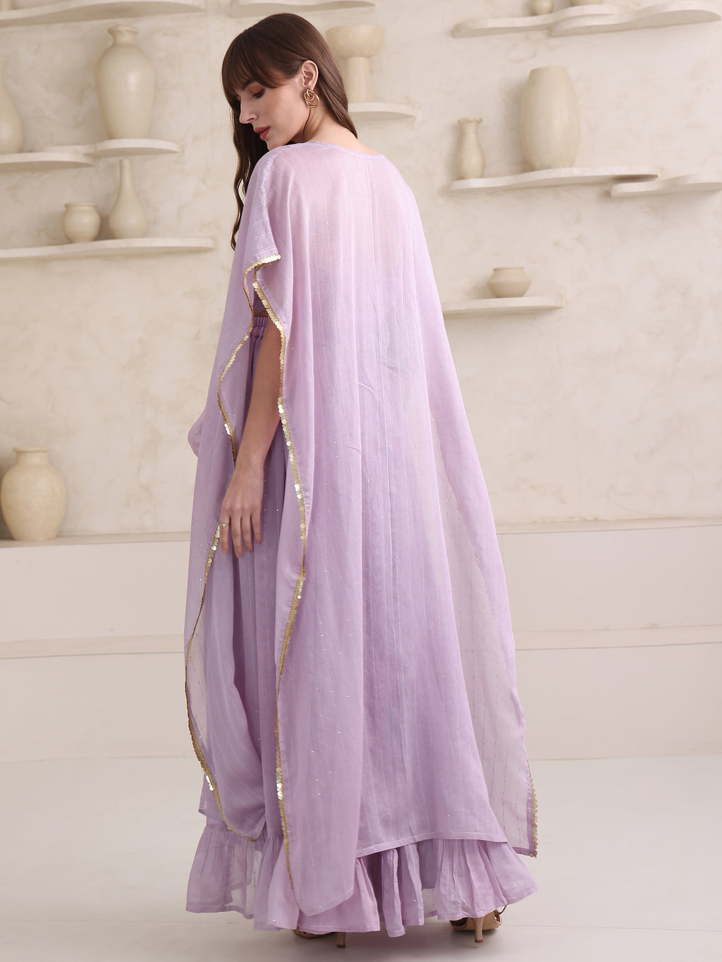 Women's Purple Pure Viscose Sleeve Ethenic Co-Ords