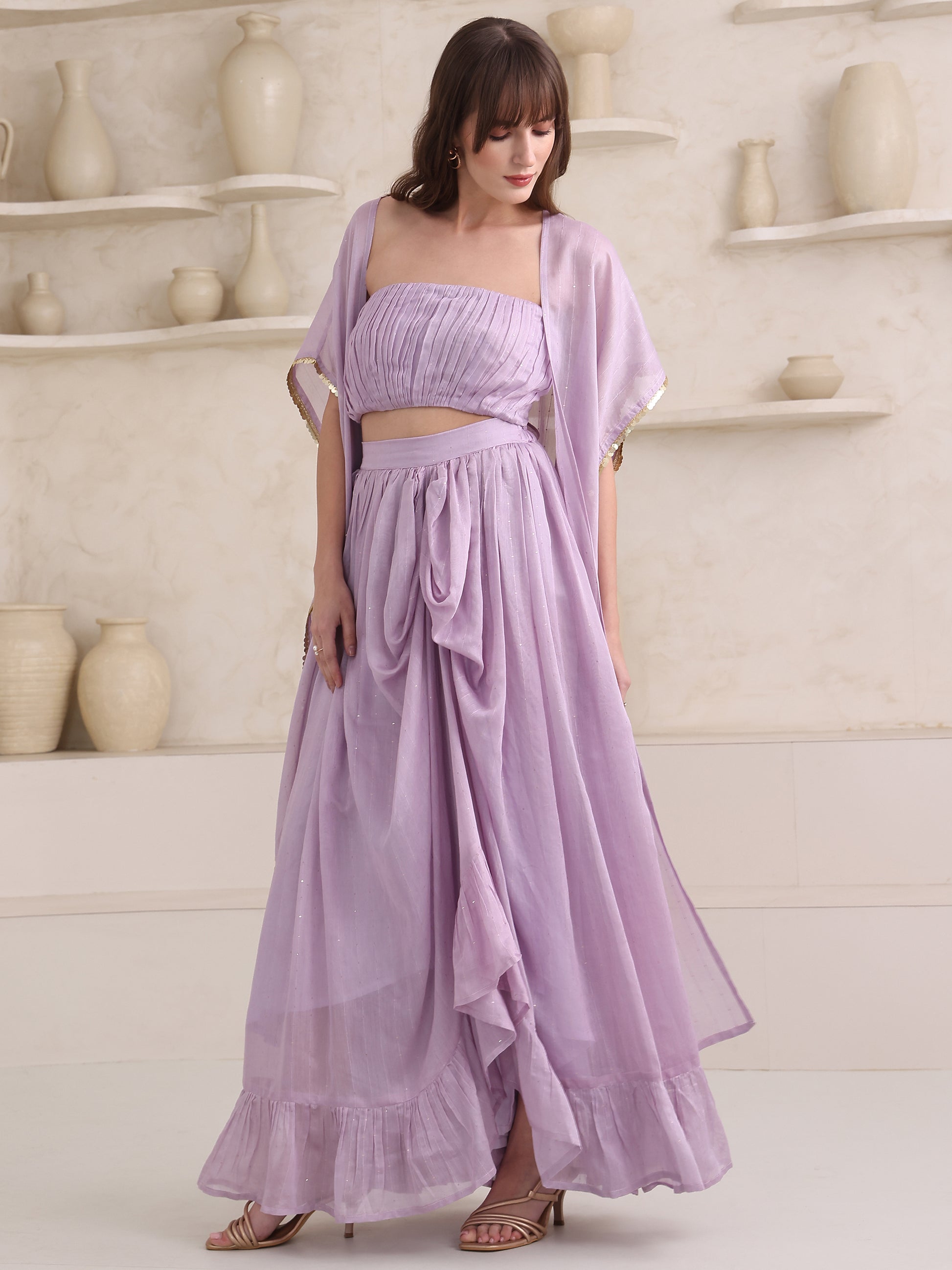 Women's Purple Pure Viscose Sleeve Ethenic Co-Ords