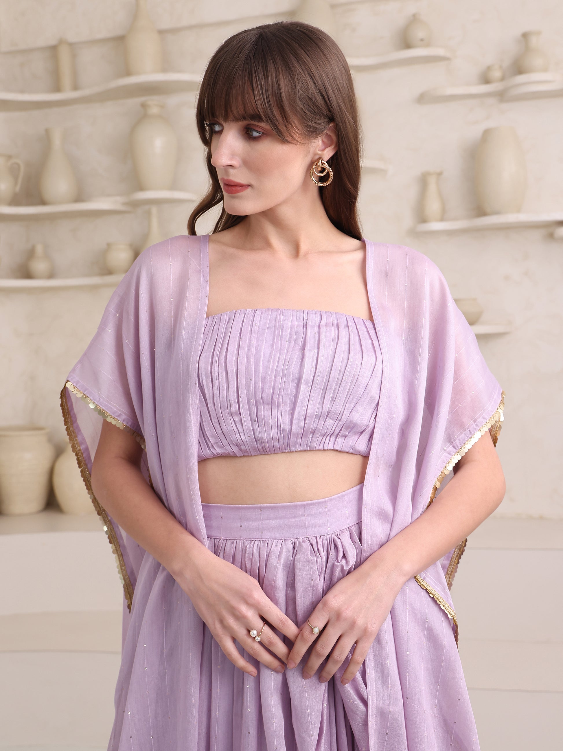 Women's Purple Pure Viscose Sleeve Ethenic Co-Ords