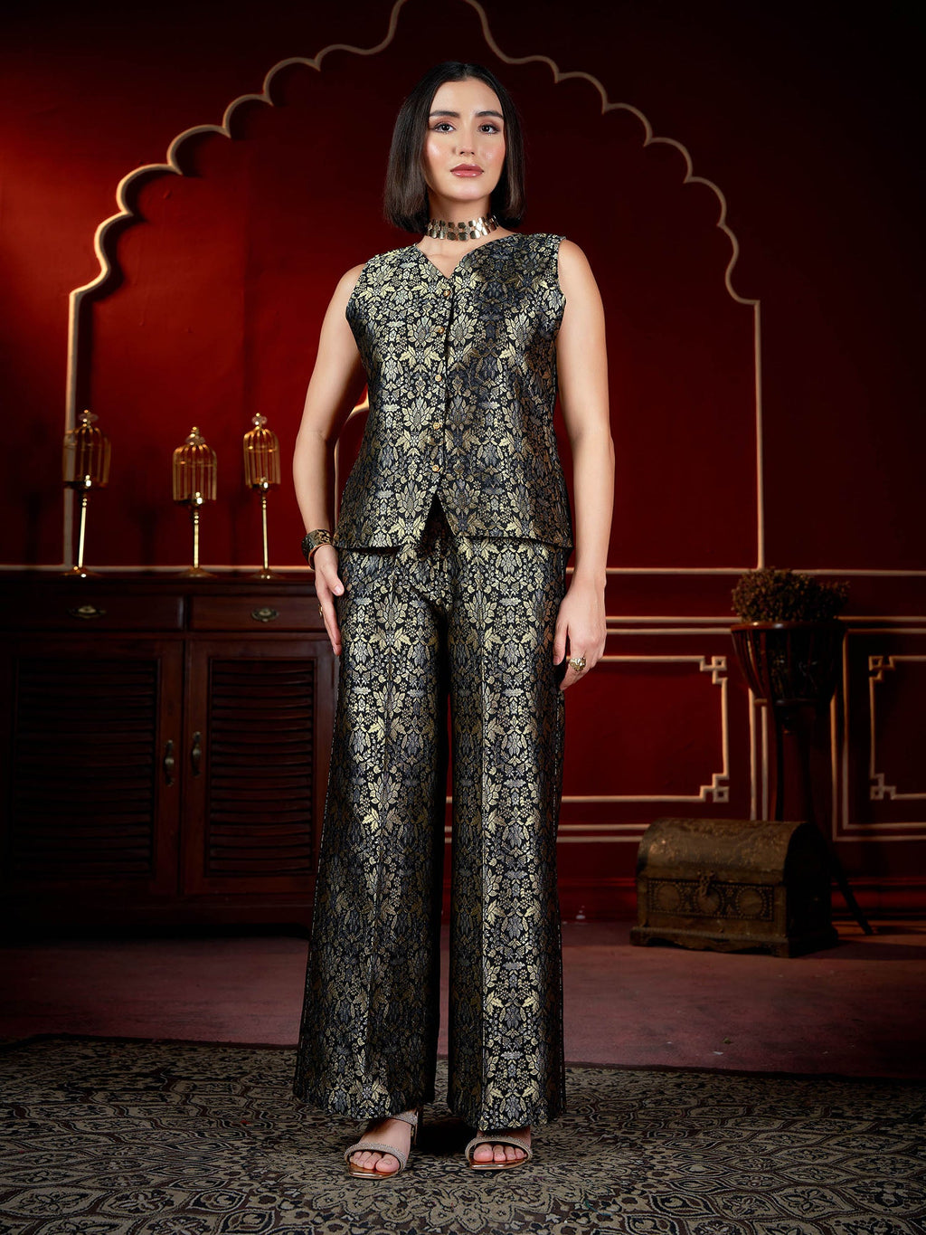 V- Neck Polyester Sleeves Co-ords Set