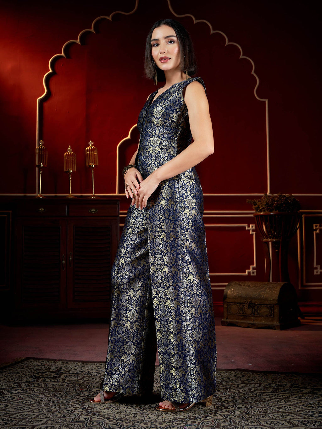 V- Neck Polyester Sleeves Co-ords Set