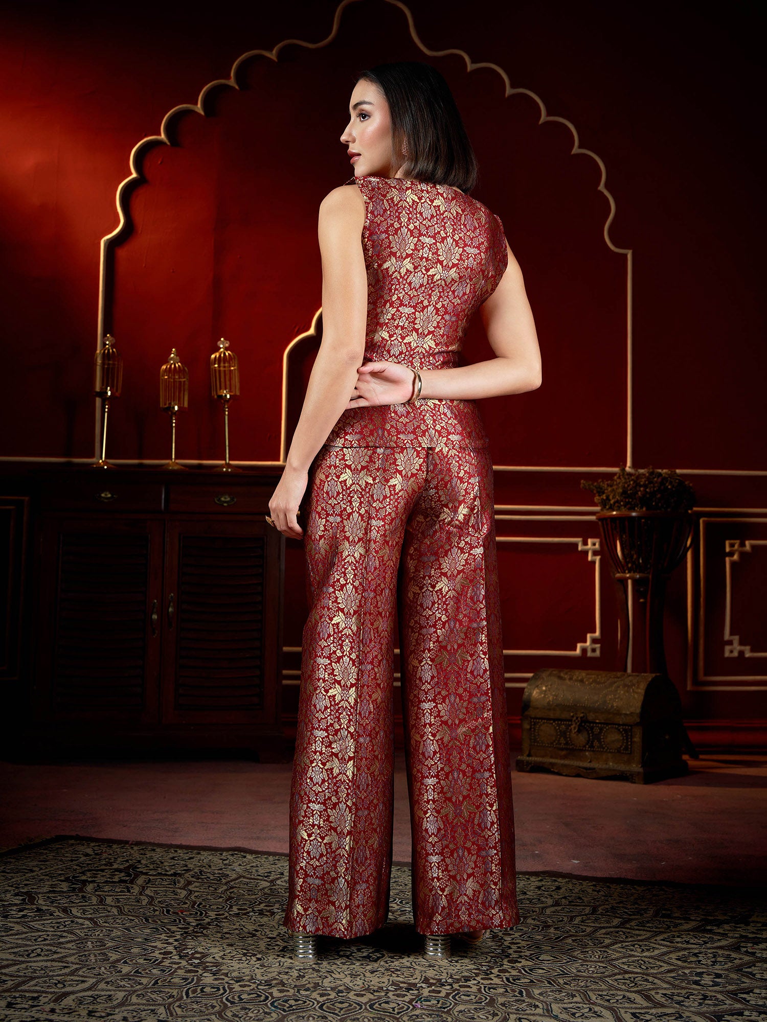 V- Neck Polyester Sleeves Co-ords Set