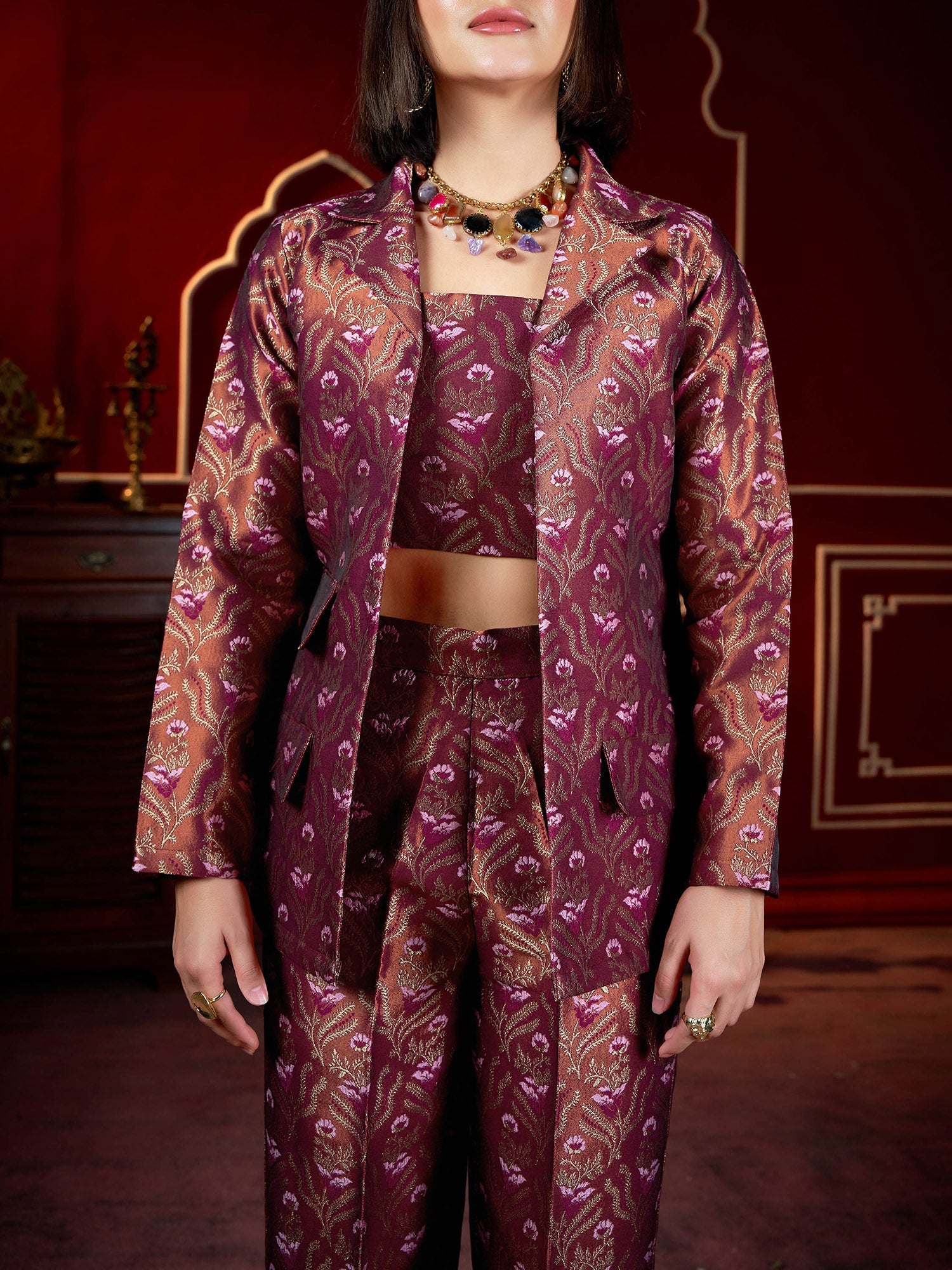 Women Regular Crop Top Pant Printed Co-Ordes Set