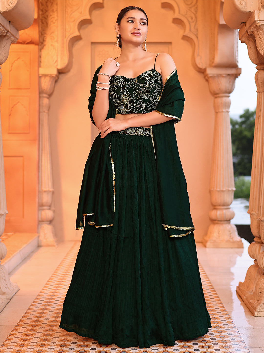 Silk Blend Embroidered Sequinned Lehenga Choli