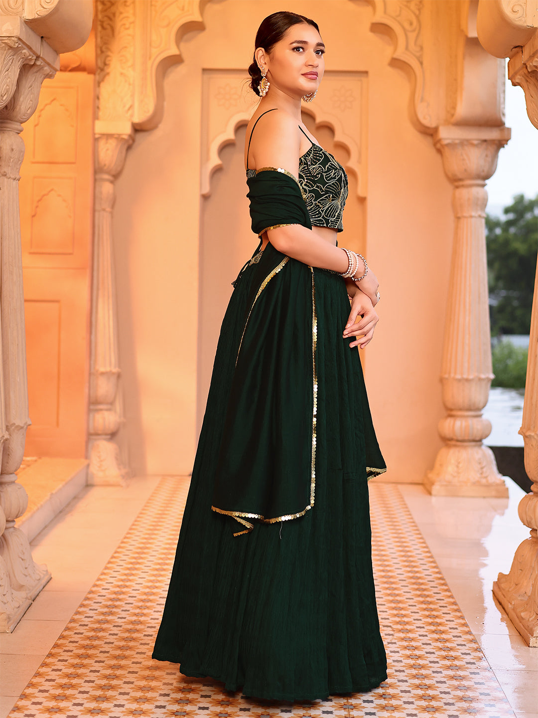 Silk Blend Embroidered Sequinned Lehenga Choli
