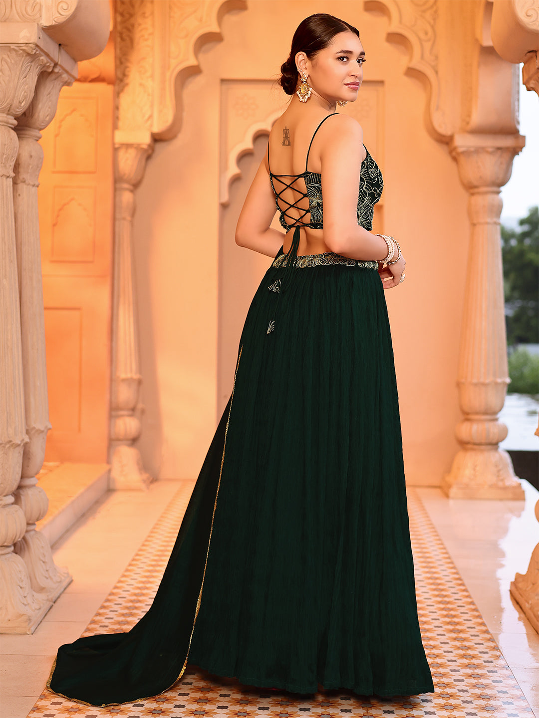 Silk Blend Embroidered Sequinned Lehenga Choli