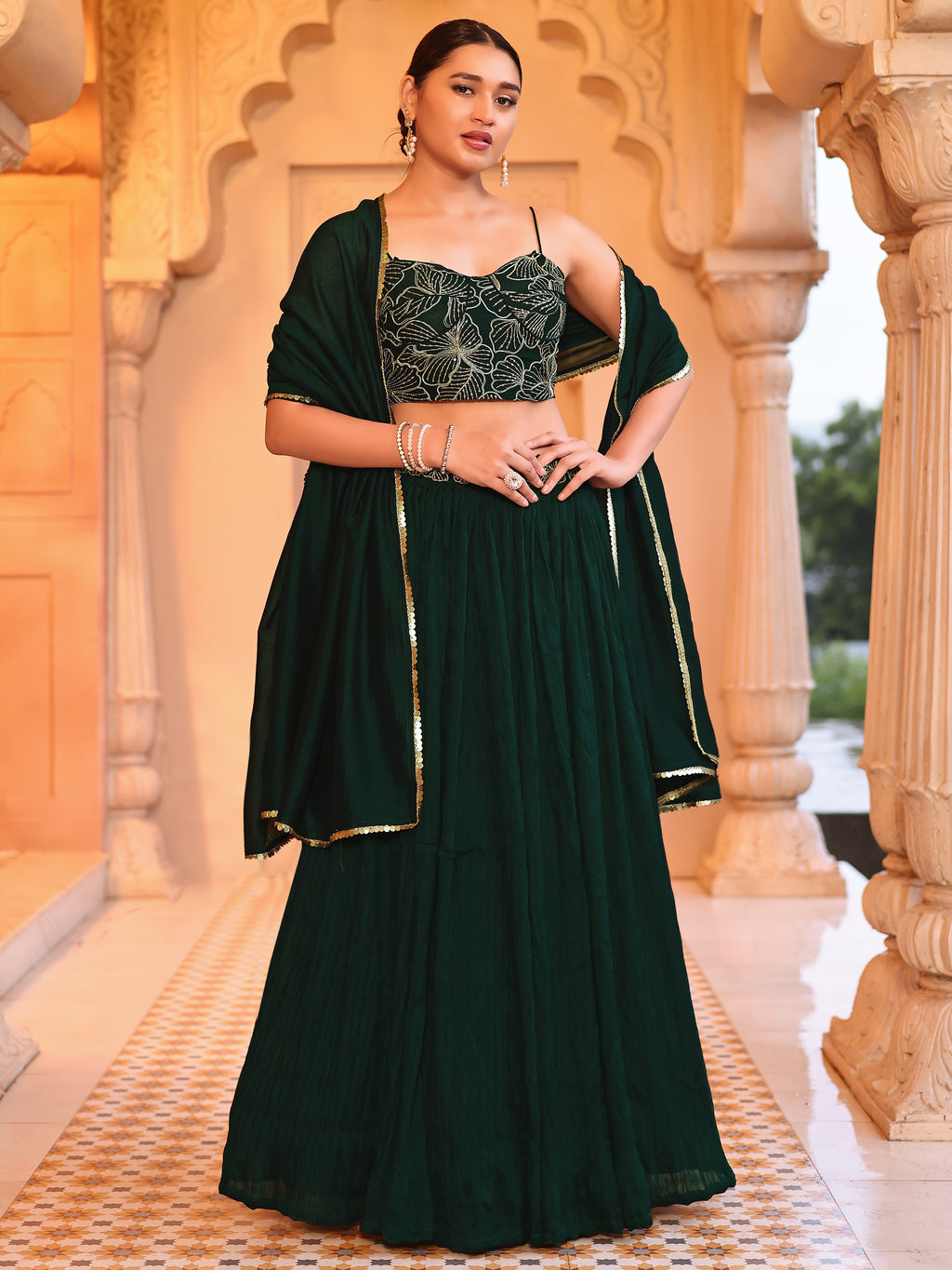 Often With Multiple Pleats Green Lehenga Choli