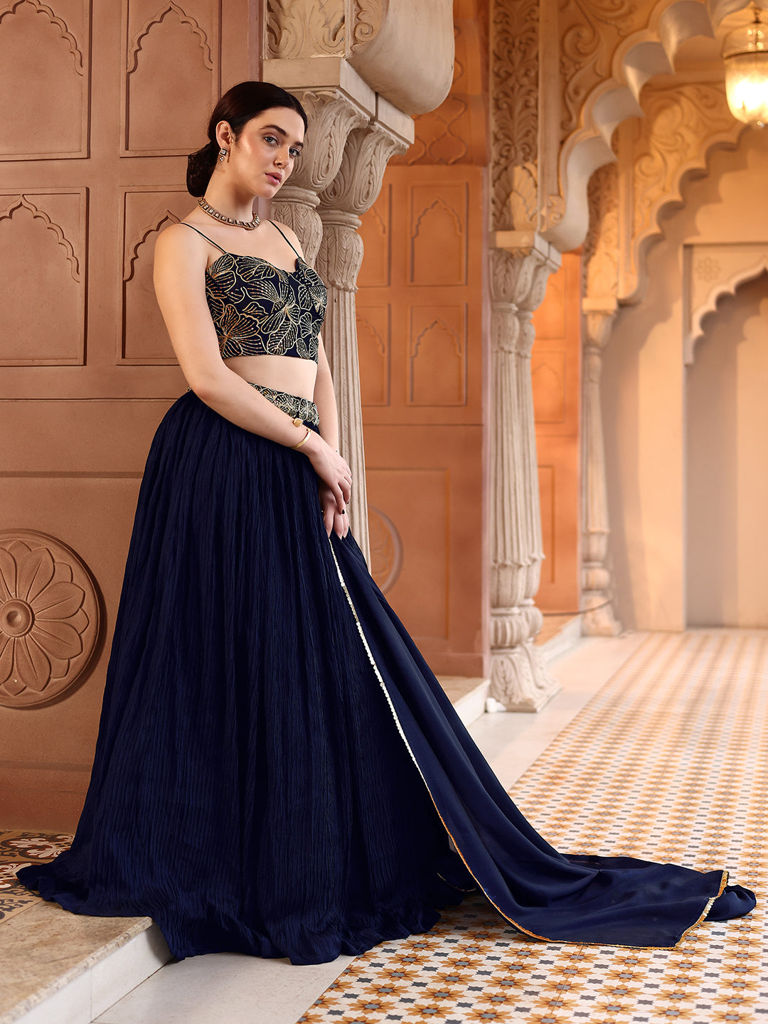 Silk Blend Embroidered Sequinned Lehenga Choli