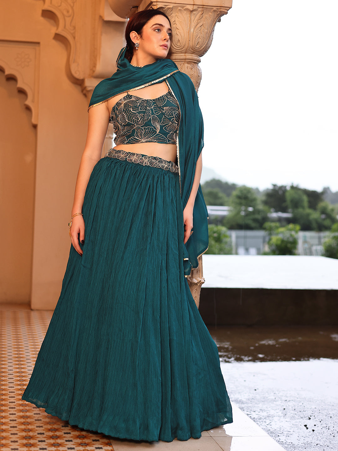 Silk Blend Embroidered Sequinned Lehenga Choli