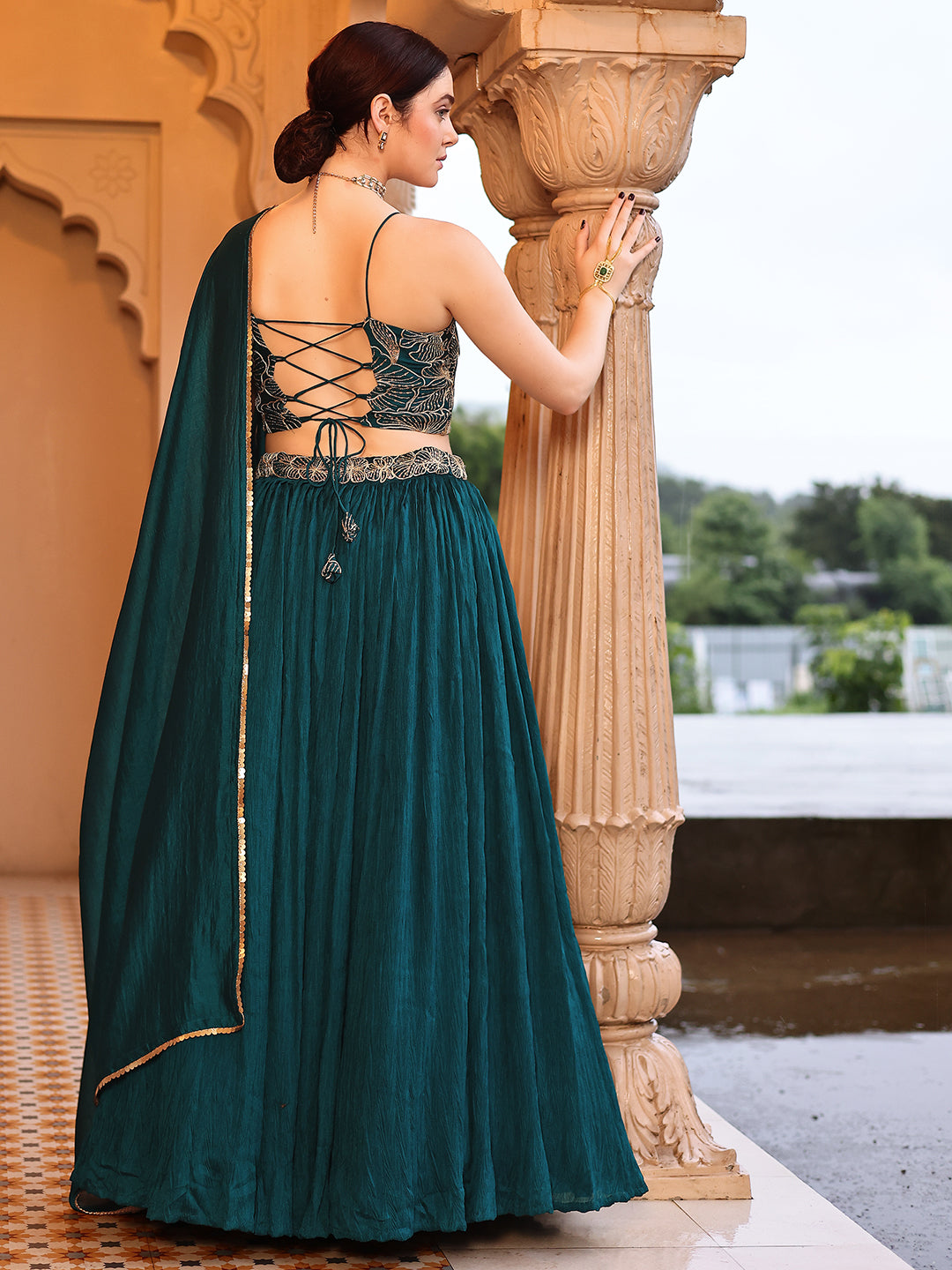 Silk Blend Embroidered Sequinned Lehenga Choli
