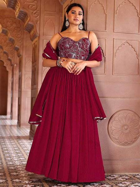 Silk Blend Embroidered Sequinned Lehenga Choli