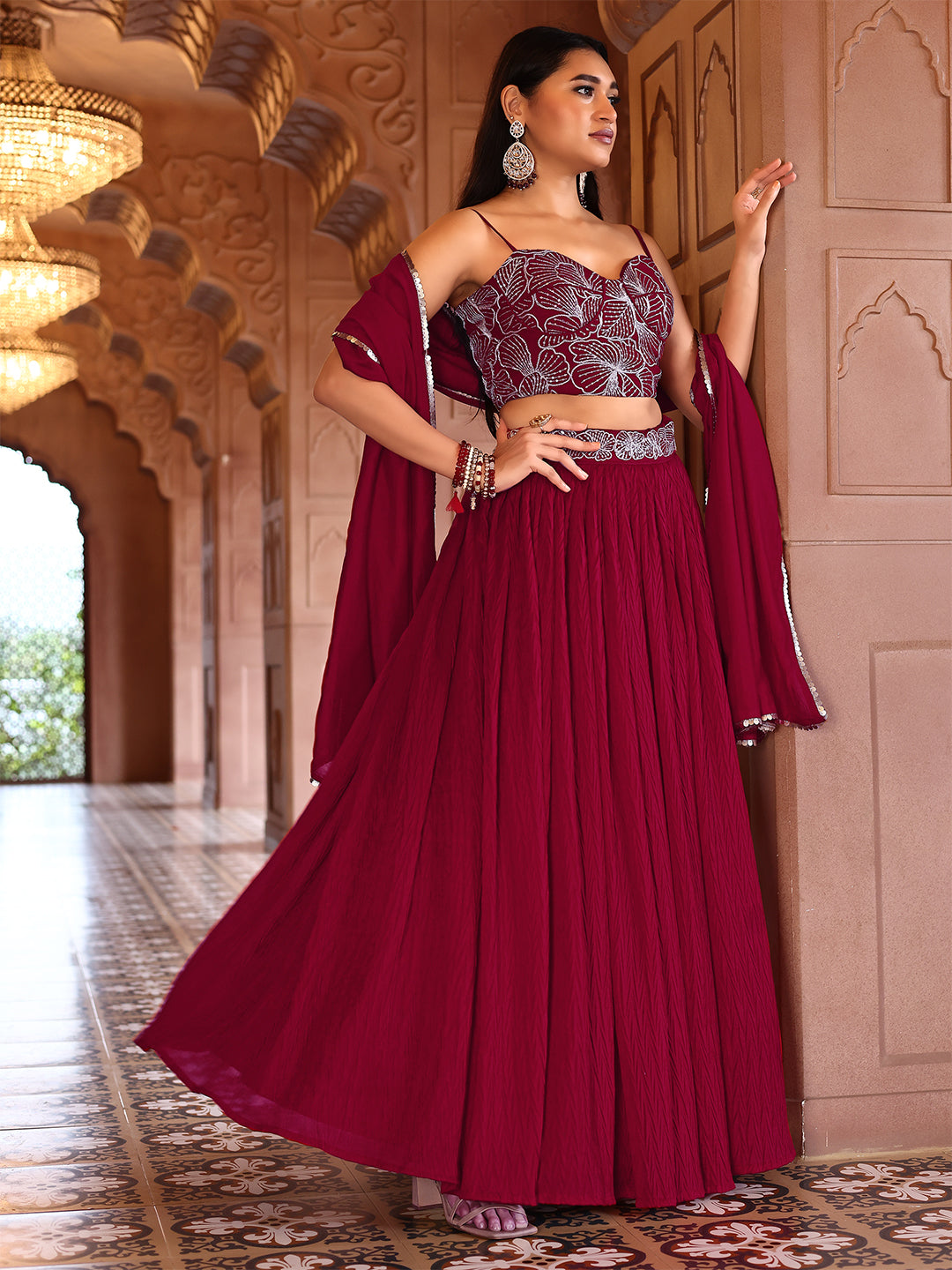 Silk Blend Embroidered Sequinned Lehenga Choli