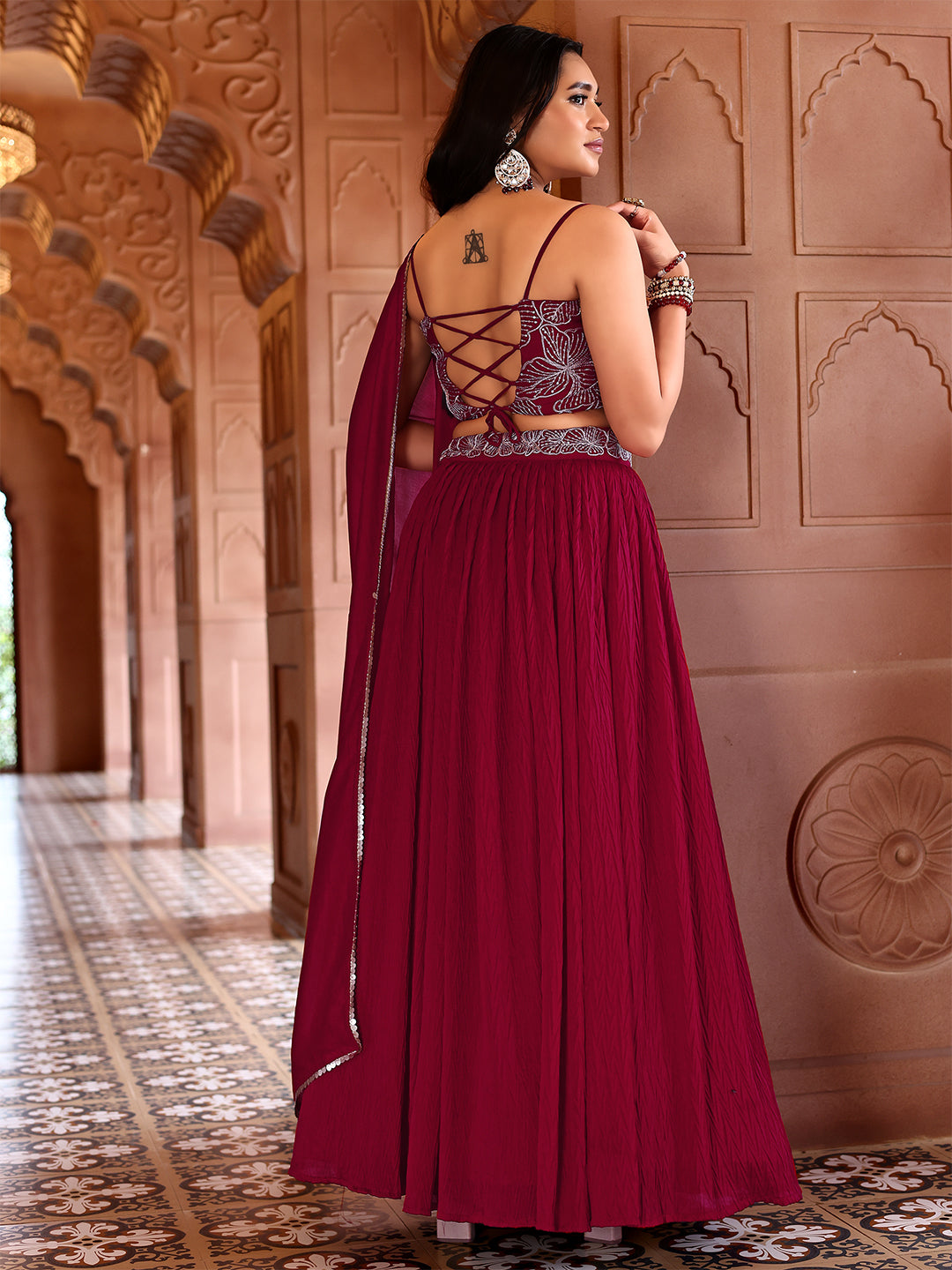 Silk Blend Embroidered Sequinned Lehenga Choli