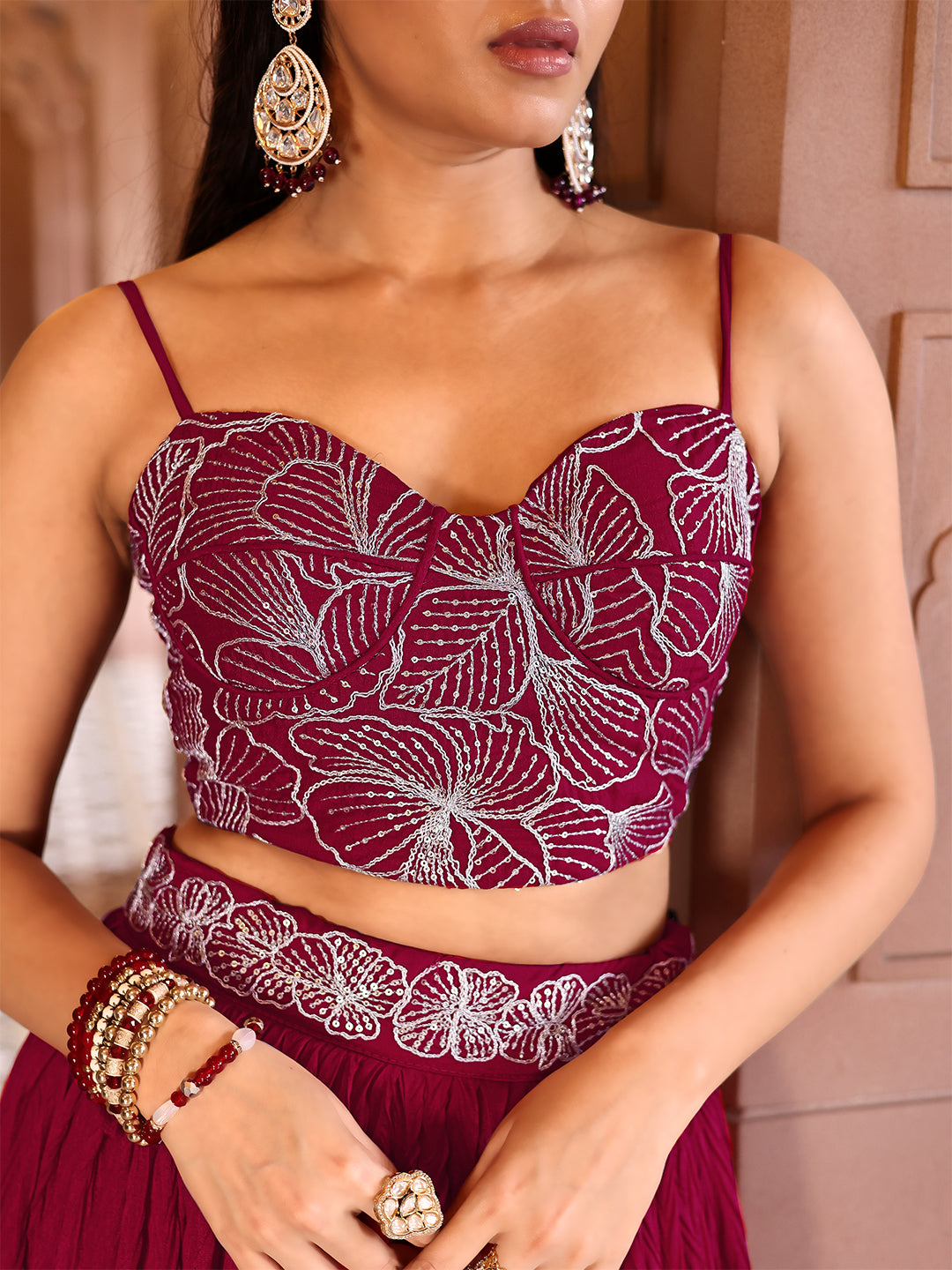 Silk Blend Embroidered Sequinned Lehenga Choli
