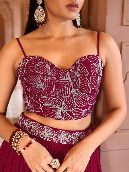 Silk Blend Embroidered Sequinned Lehenga Choli