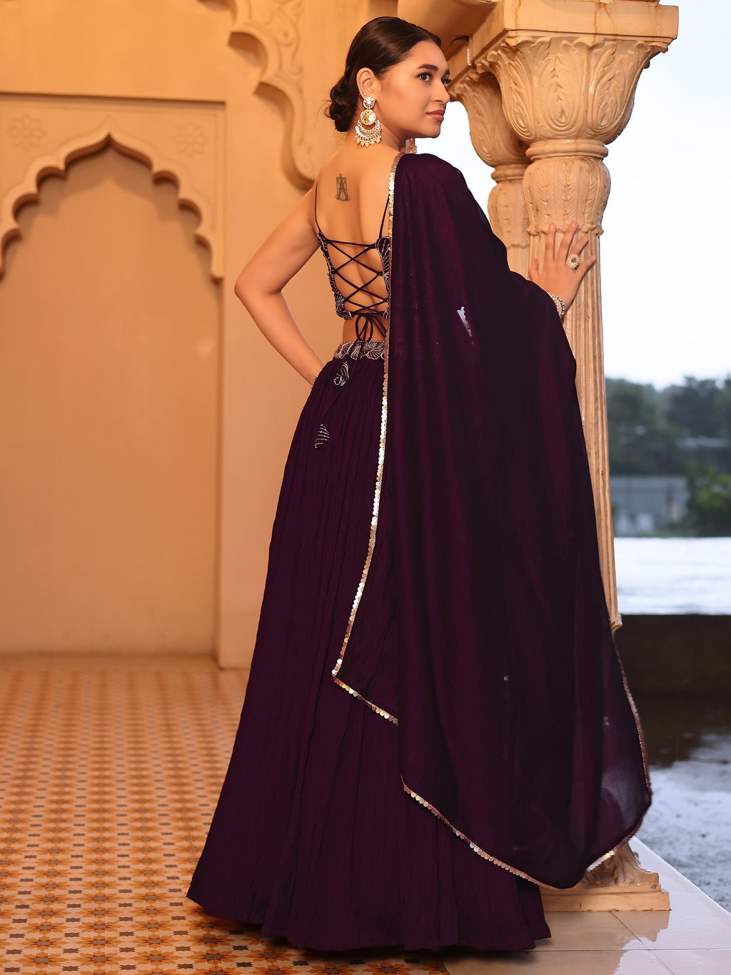 Often With Multiple Pleats Wine Lehenga Choli