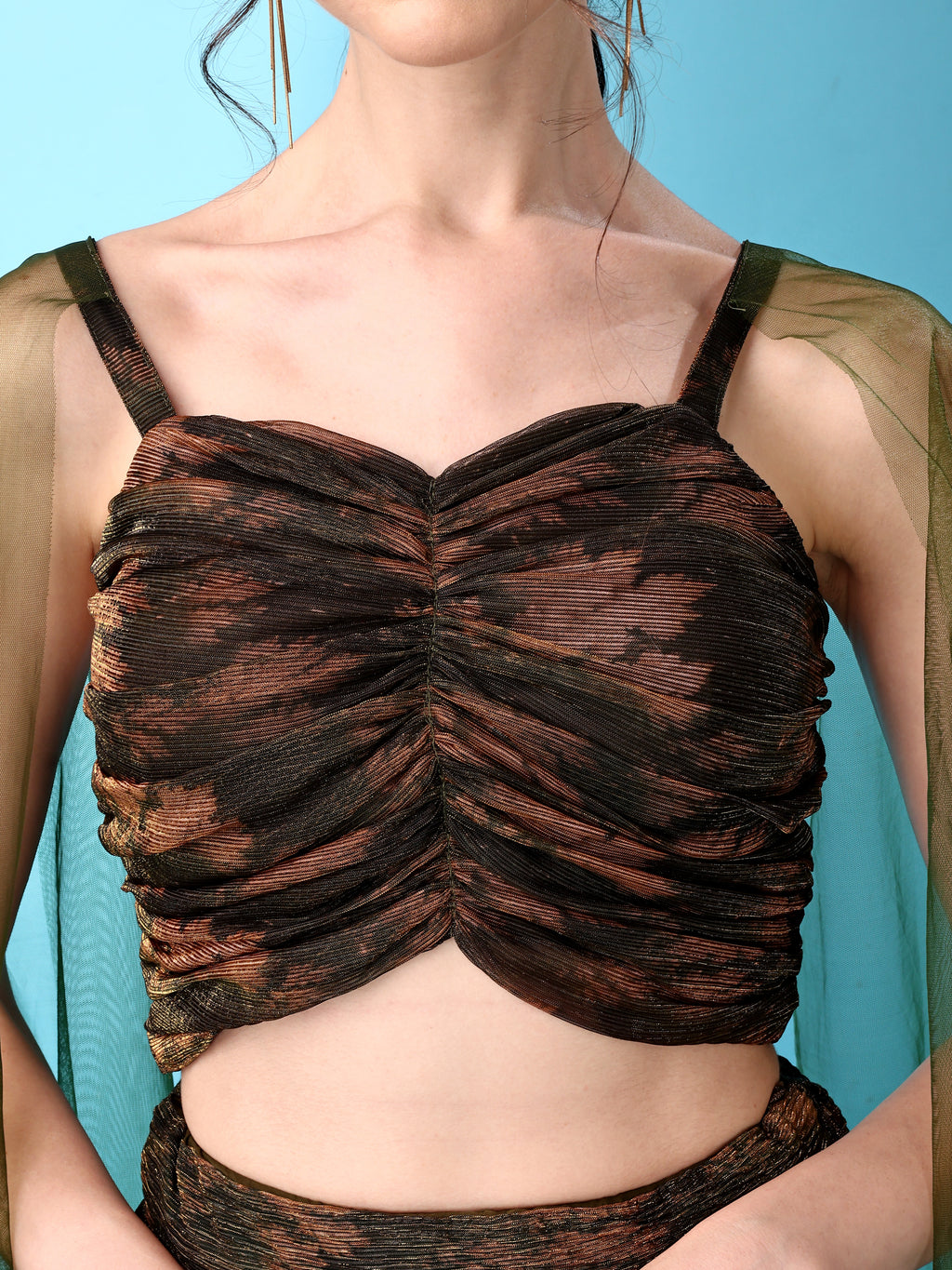 Dhoti-Style Paired Green lehenga Choli With Net Dupatta