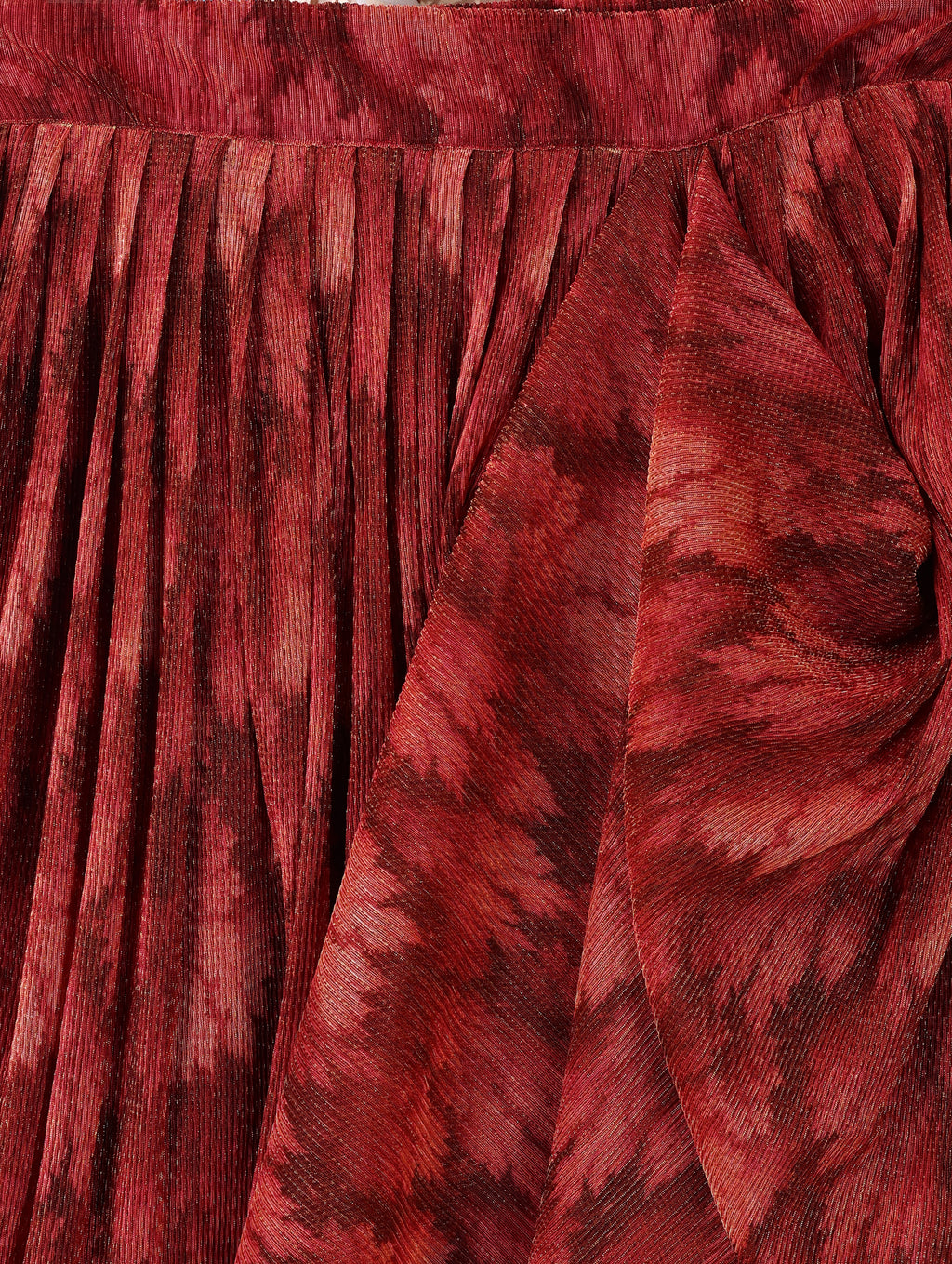 Dhoti-Style Paired Red lehenga Choli With Net Dupatta