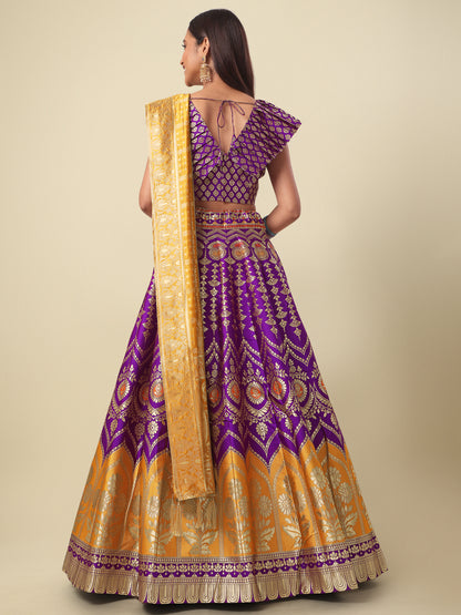 Women Purple Self Design Print Lehenga