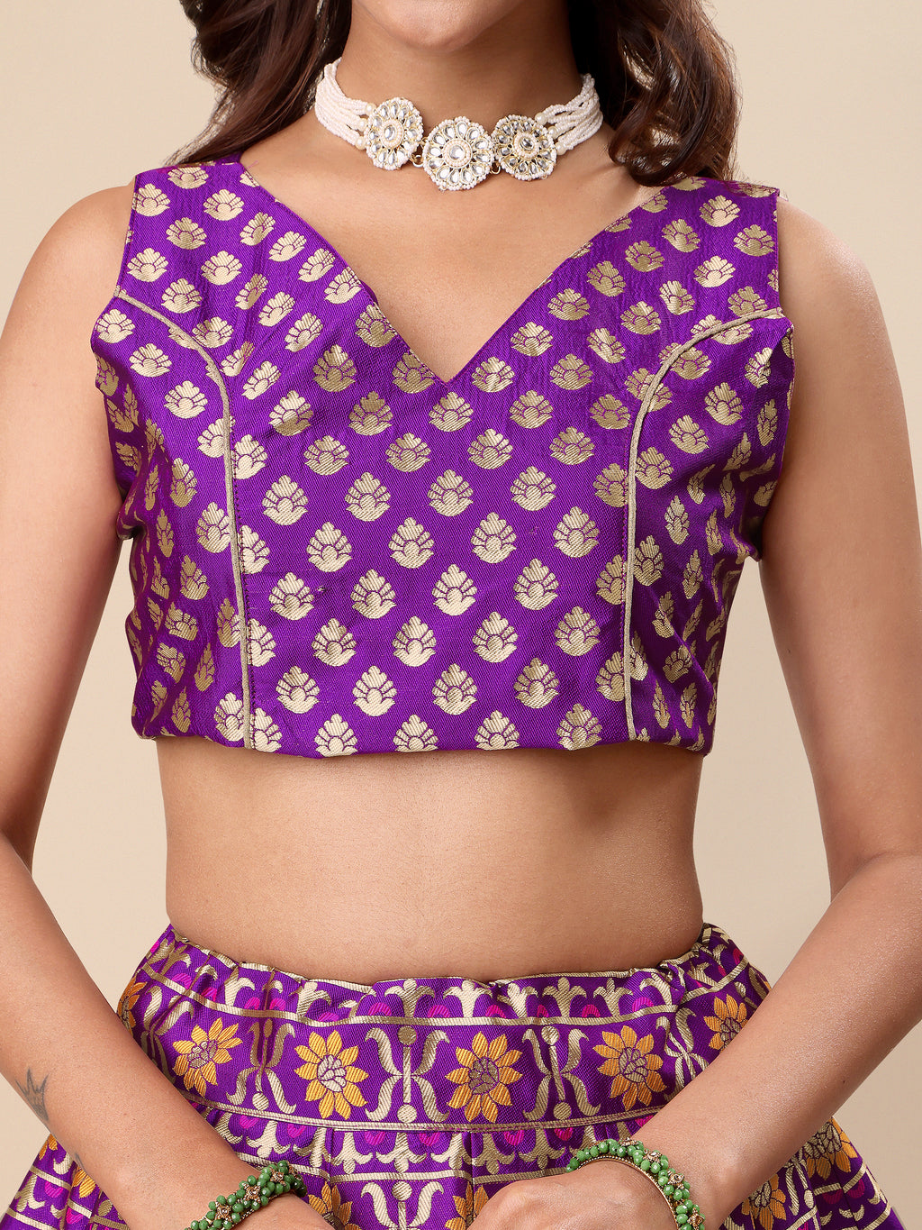 Women Purple Floral Print Lehenga