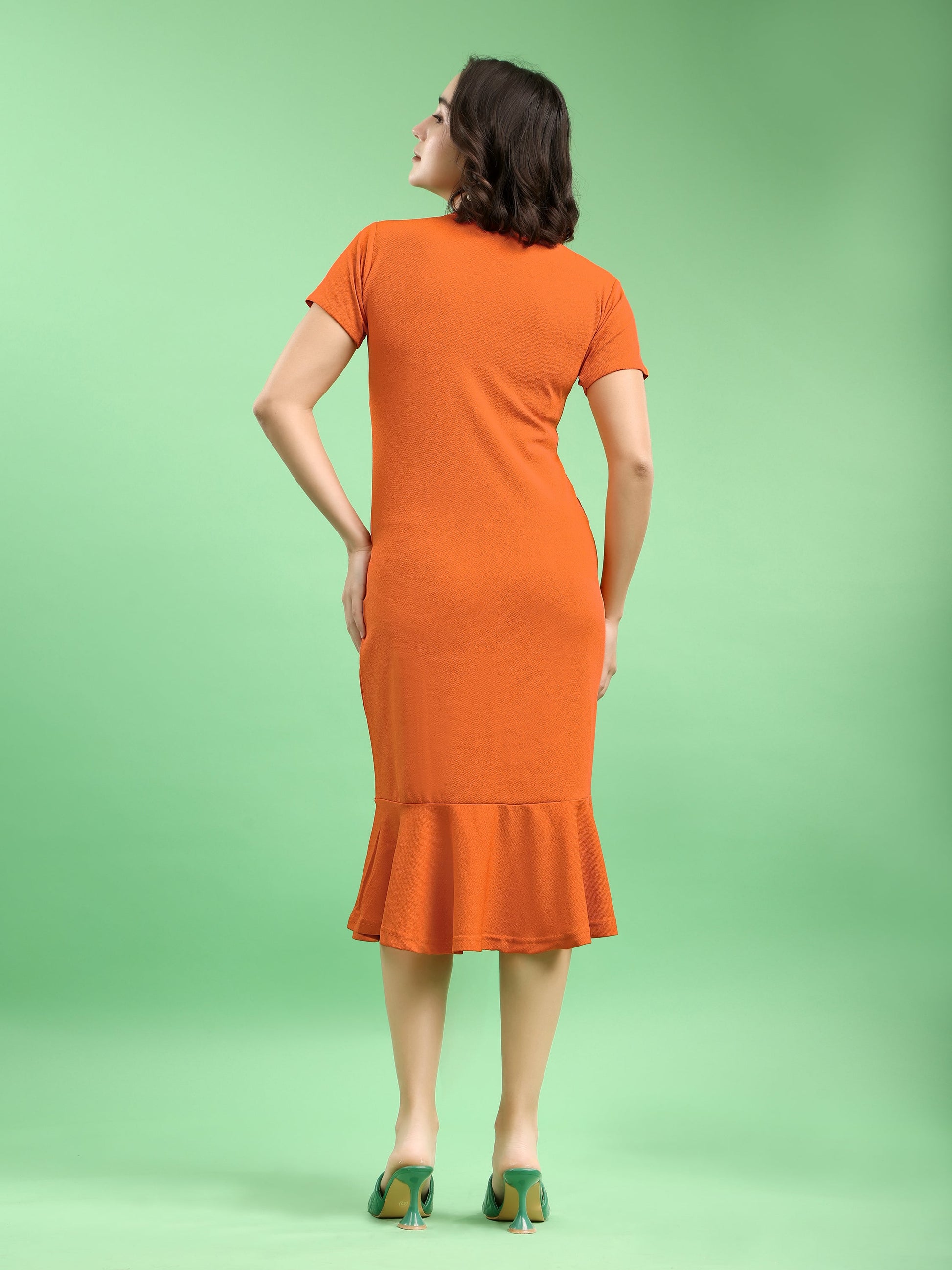 Bodycon Knee Length Regular Sleeves Round Neck Solid Dress