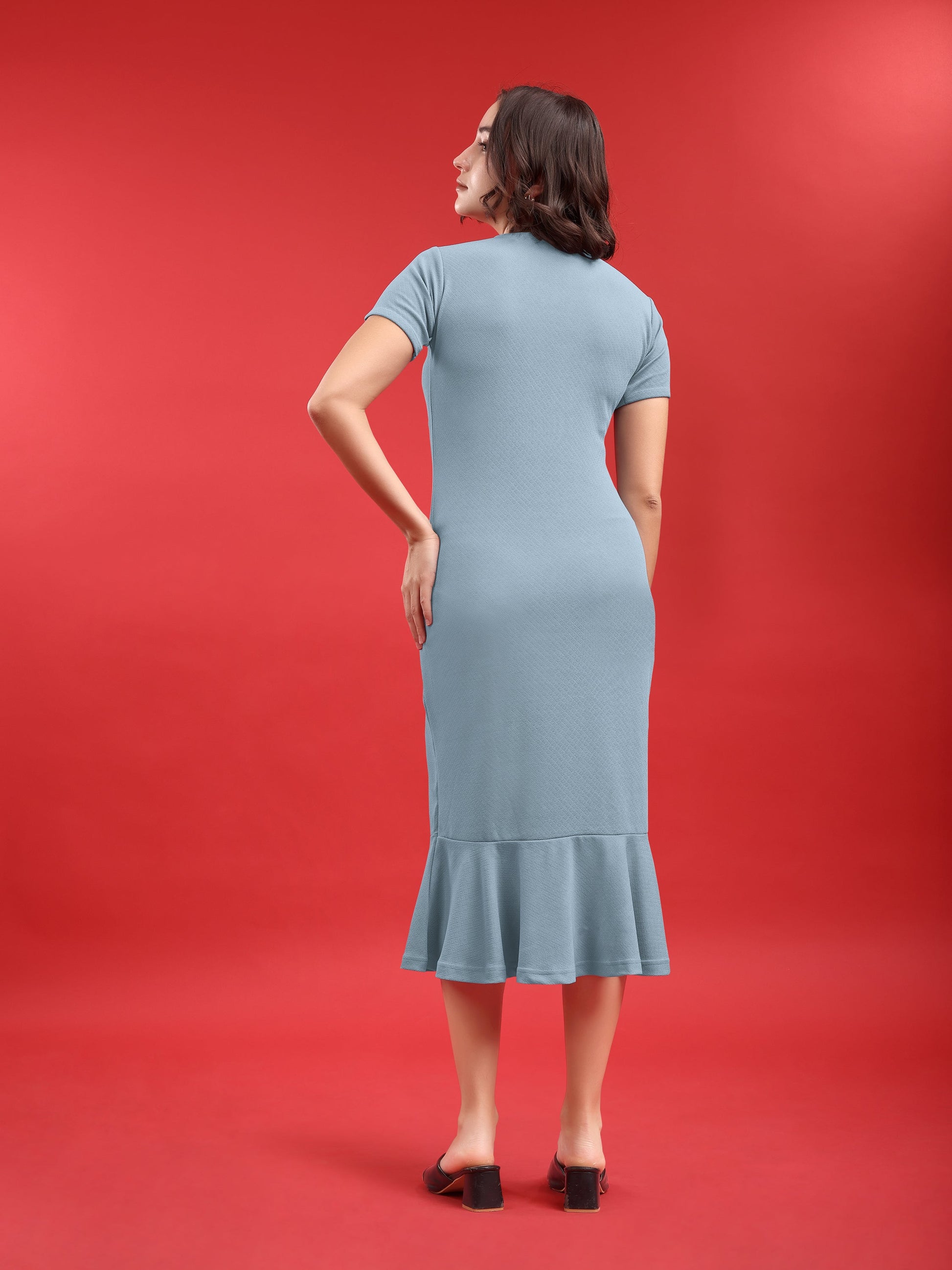 Bodycon Knee Length Regular Sleeves Round Neck Solid Dress