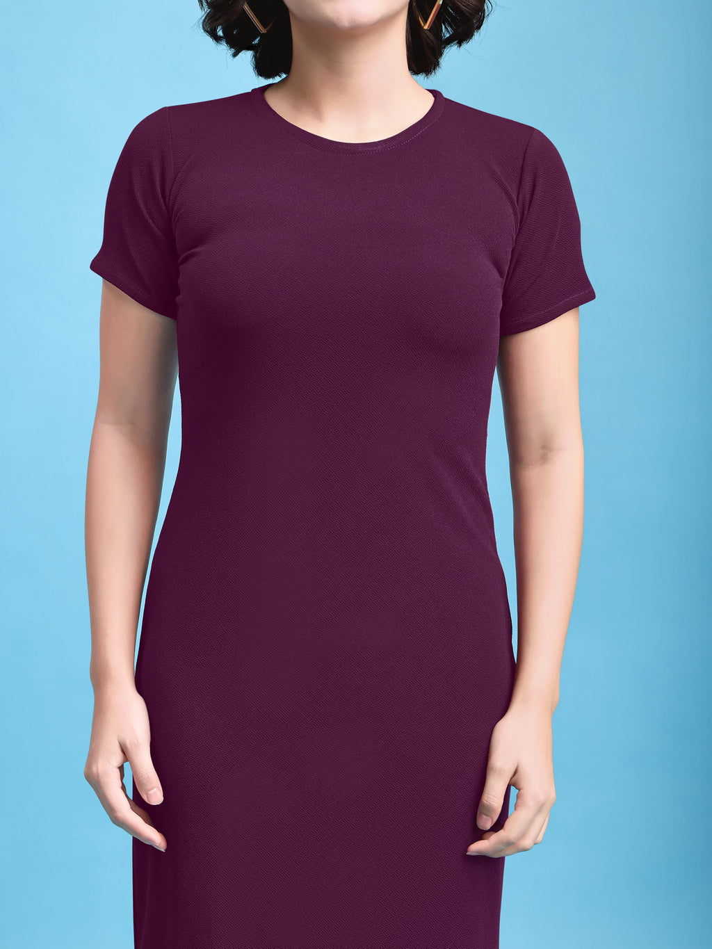 Bodycon Knee Length Regular Sleeves Round Neck Solid Dress