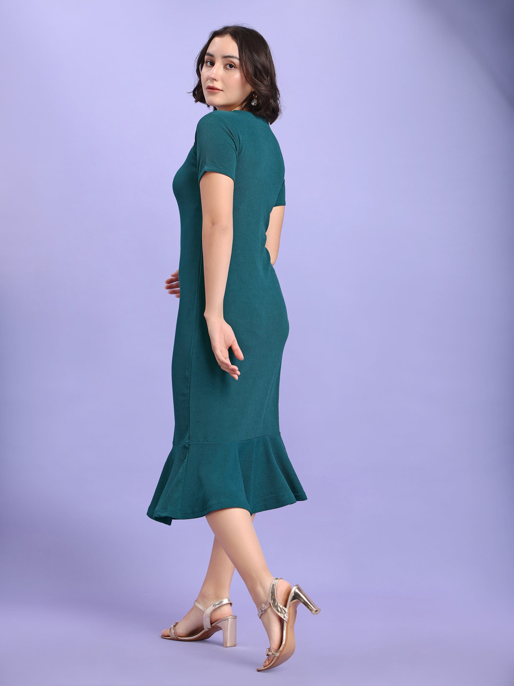 Bodycon Knee Length Regular Sleeves Round Neck Solid Dress