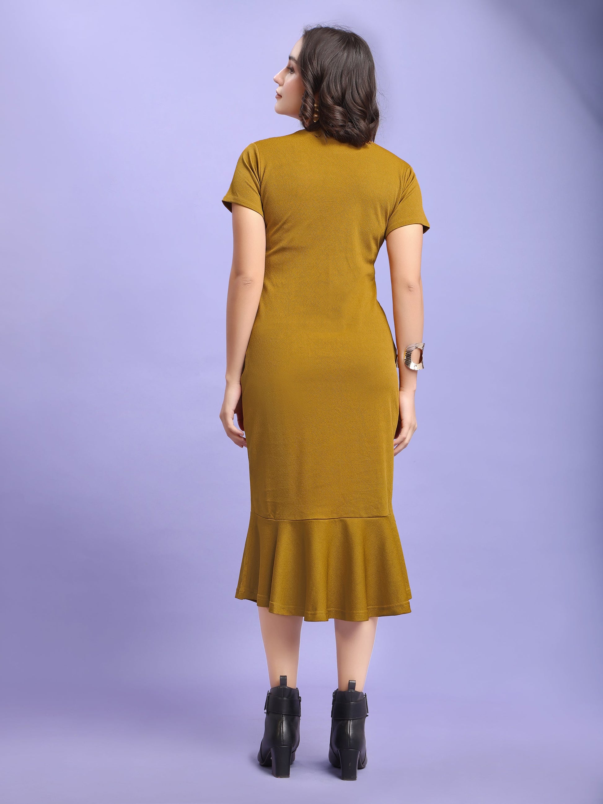 Bodycon Knee Length Regular Sleeves Round Neck Solid Dress